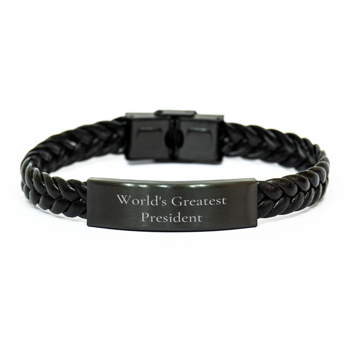 Funny Quote President Interlaced Leather Bracelet Gifts from Men to President for Mother's Day, Unique Presents for President, Interlaced Leather Accessories, World's Greatest President Quote - Image 1