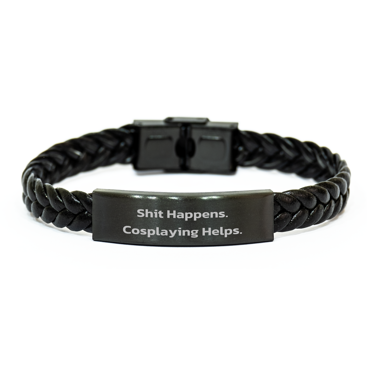 Shit Happens. Cosplaying Helps. Unique Interlaced Leather Bracelets for Cosplayers, Father&#39;s Day Unique Gifts from Men, Gifts for Cosplaying Men - Image 1