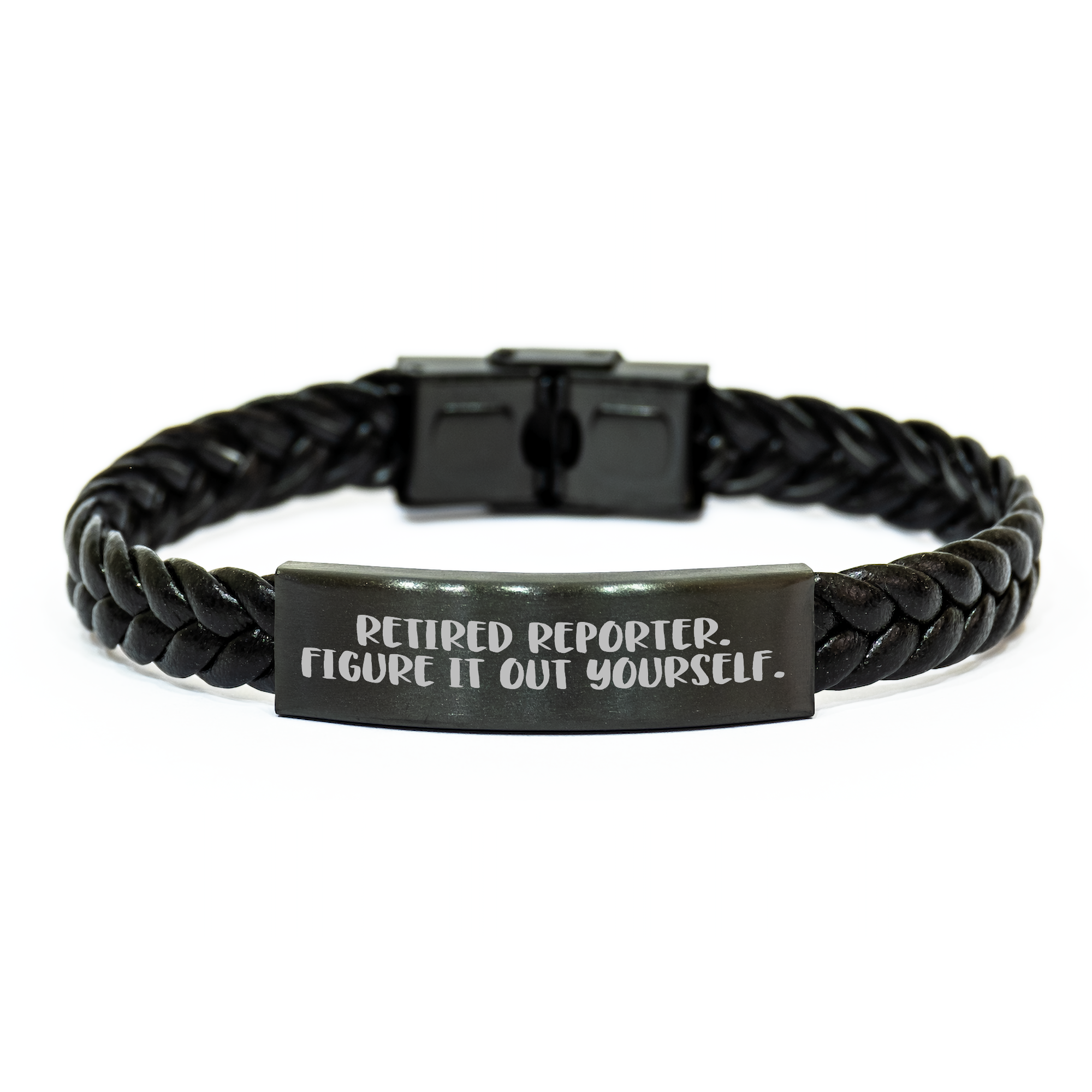 Reporter's Humorous Gift, Interlaced Leather Bracelet, 'Figure It Out Yourself', Unique Gifts from Friends for Father's Day - Image 1