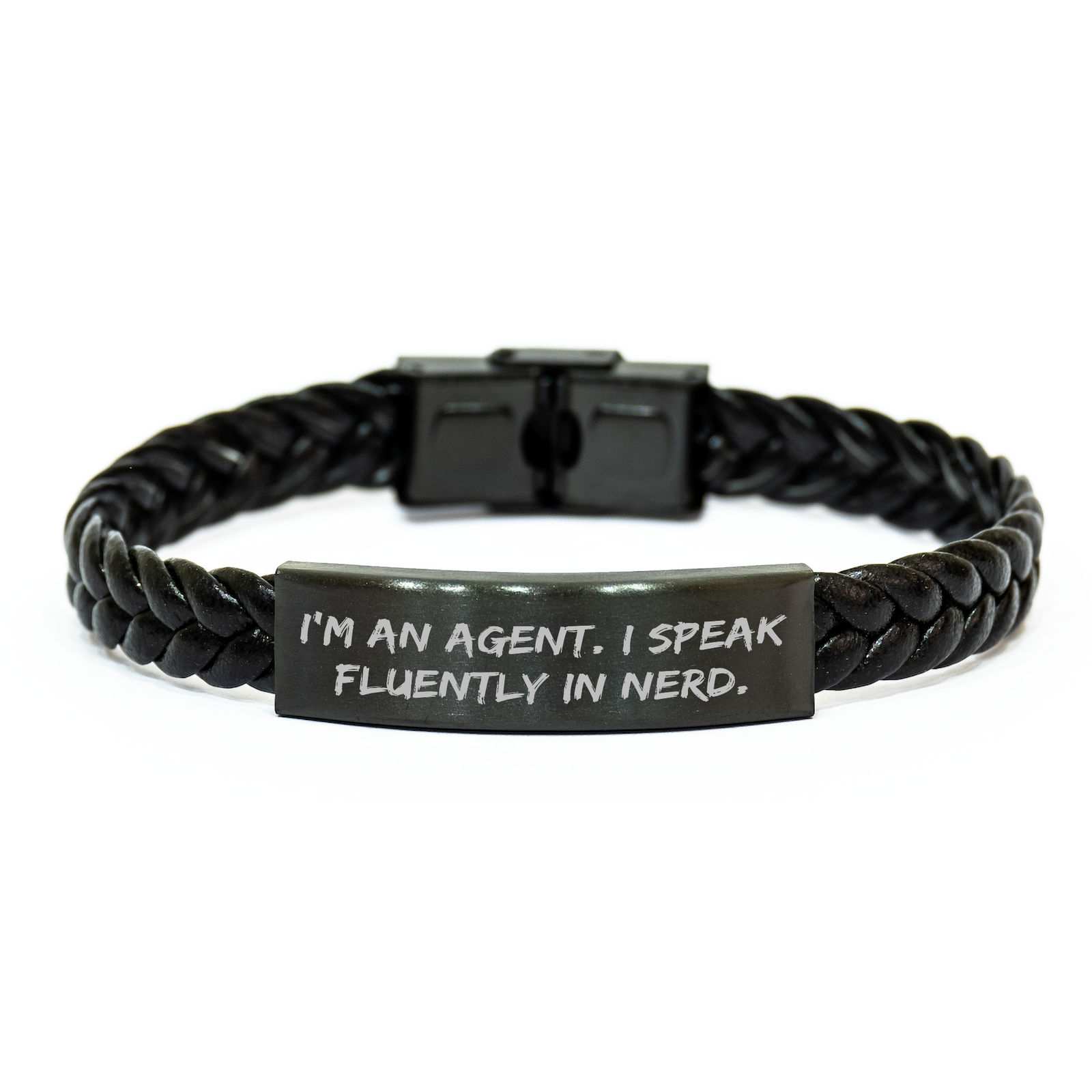 Funny Agent Gifts - Interlaced Leather Bracelet for Him, Her, or Friends - 'I'm An Agent. I Speak Fluently In genius.' Quote - Father's Day Unique Gifts from Men, Women, Family, Coworkers - Image 1