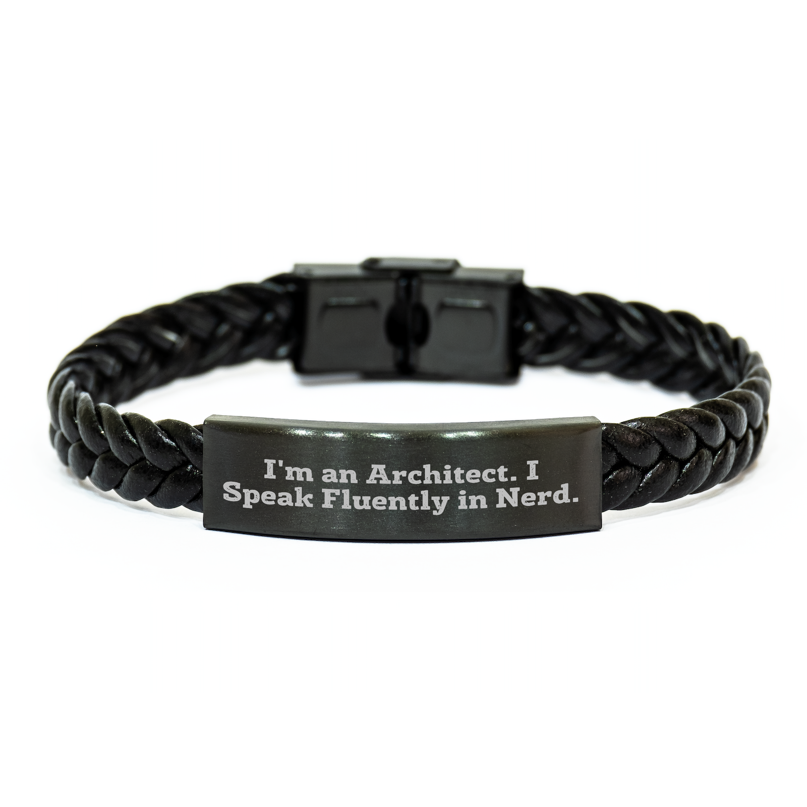 Architect Gifts from Men to Father's Day Unique Interlaced Leather Bracelets - 'I'm An Architect. I Speak Fluently In genius.' Quote Engraved Stainless Steel PU Leather - Image 1