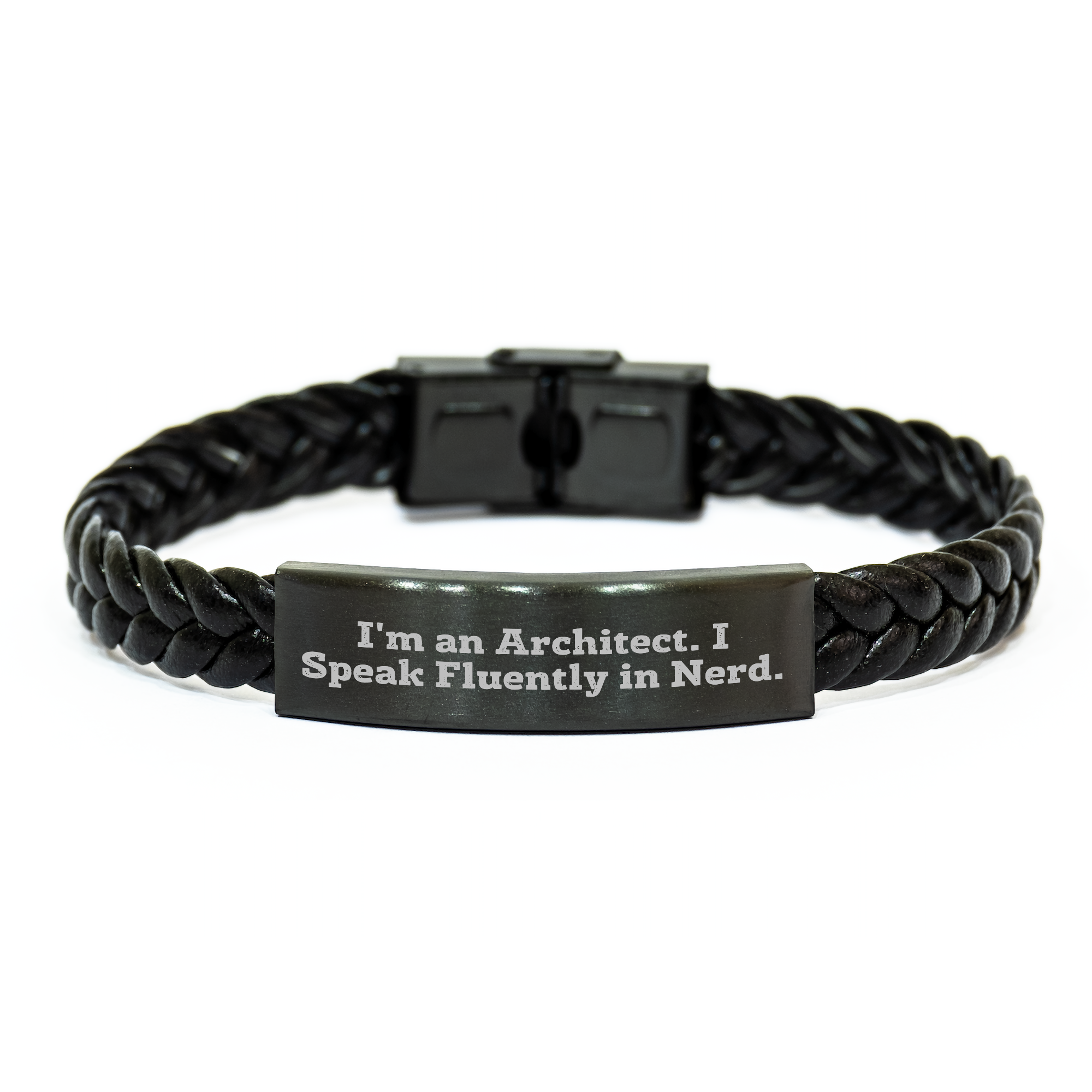 Architect Gifts from Men to Father's Day Unique Interlaced Leather Bracelets - 'I'm An Architect. I Speak Fluently In genius.' Quote Engraved Stainless Steel PU Leather - Image 1