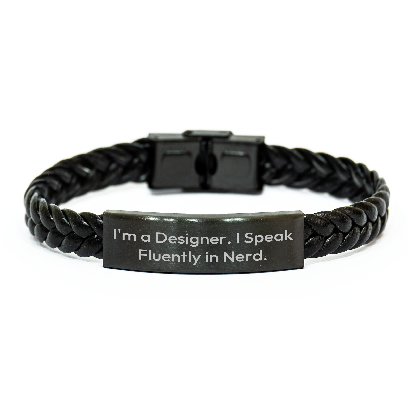 Gifts from Men for Designer Friends - Interlaced Leather Bracelet with Quote 'I'm A Designer. I Speak Fluently In genius.' for Father's Day - Image 1