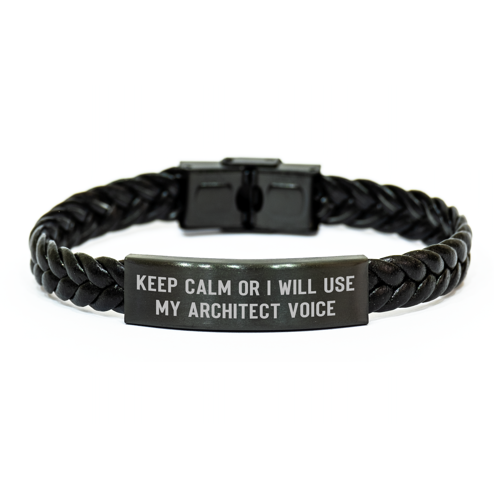 Architecture Inspired Interlaced Leather Bracelte-Funny Quote Gifts from Men for Dad's Day, Unique Architect Gifts, Keep Calm or I Will Use My Architect Voice Leather Cuff - Image 1