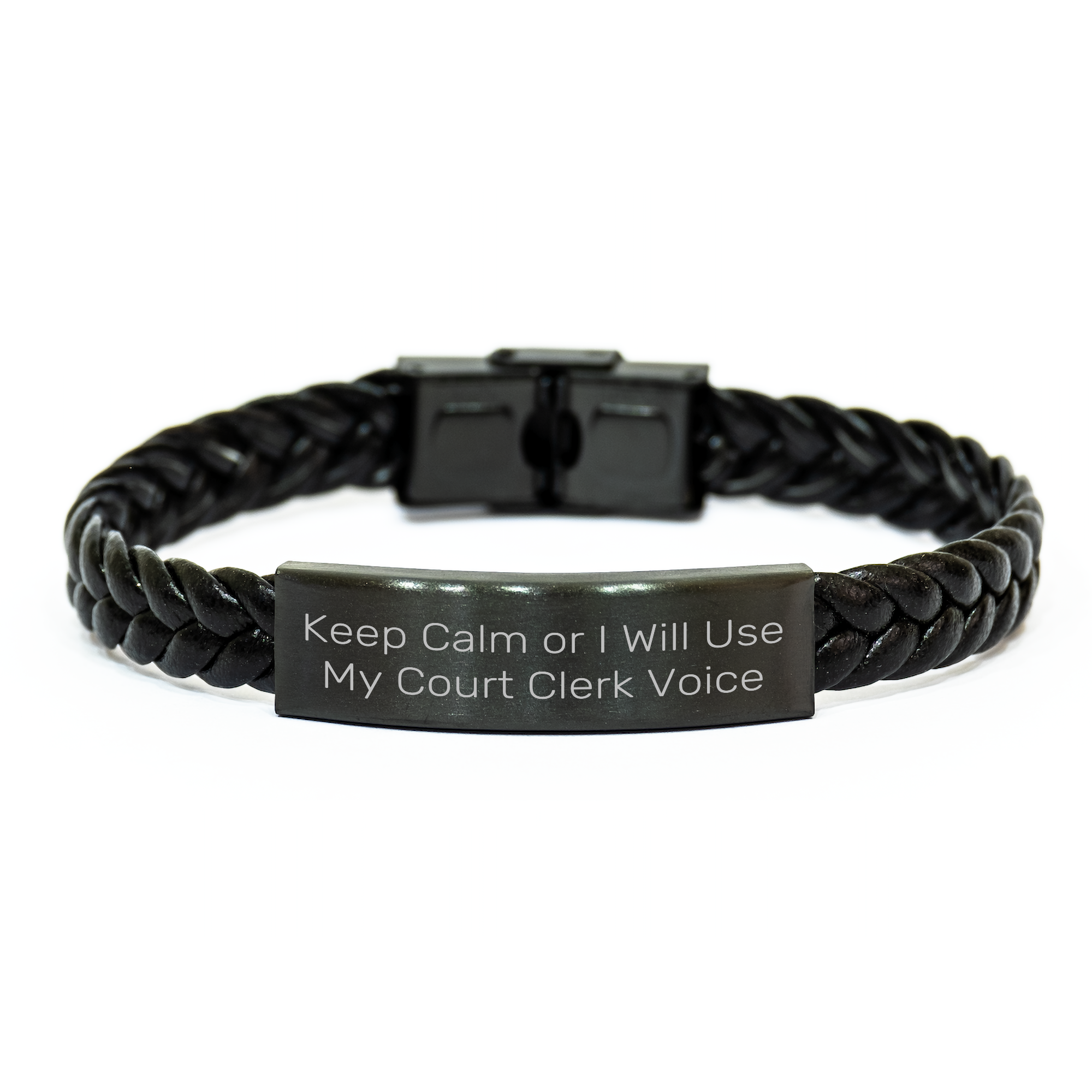 Funny Court Clerk Gifts, Keep Calm Or I Will Use My Court Clerk Voice Interlaced Leather Bracelet for Mother's Day, Gifts from Friends, Court Clerk Unique Gifts - Image 1