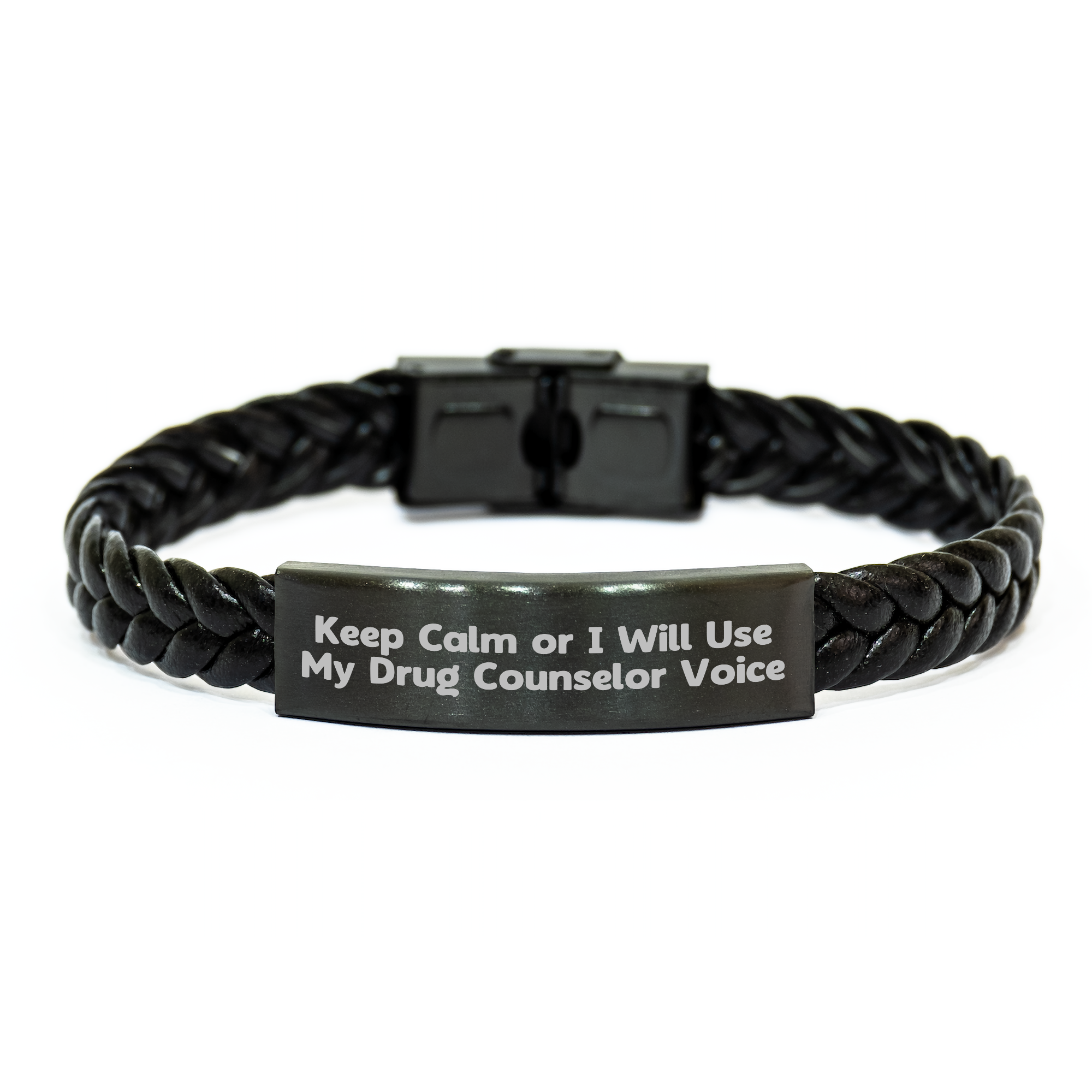 Funny Drug Counselor Gifts from Friends - Keep Calm Or I Will Use My Drug Counselor Voice Interlaced Leather Bracelet for Mother's Day - Image 1