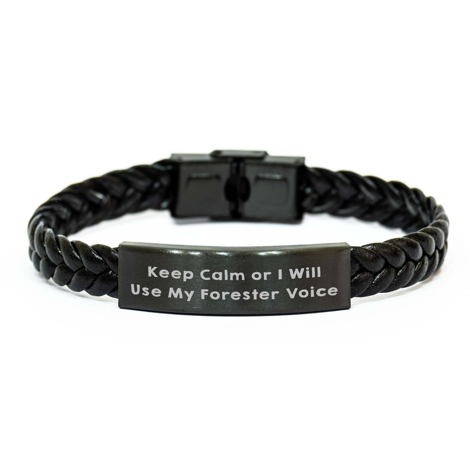 Funny Forester Gifts from Men, Keep Calm Or I Will Use My Forester Voice Interlaced Leather Bracelet for Forester, Unique Gifts for Father's Day - Image 1