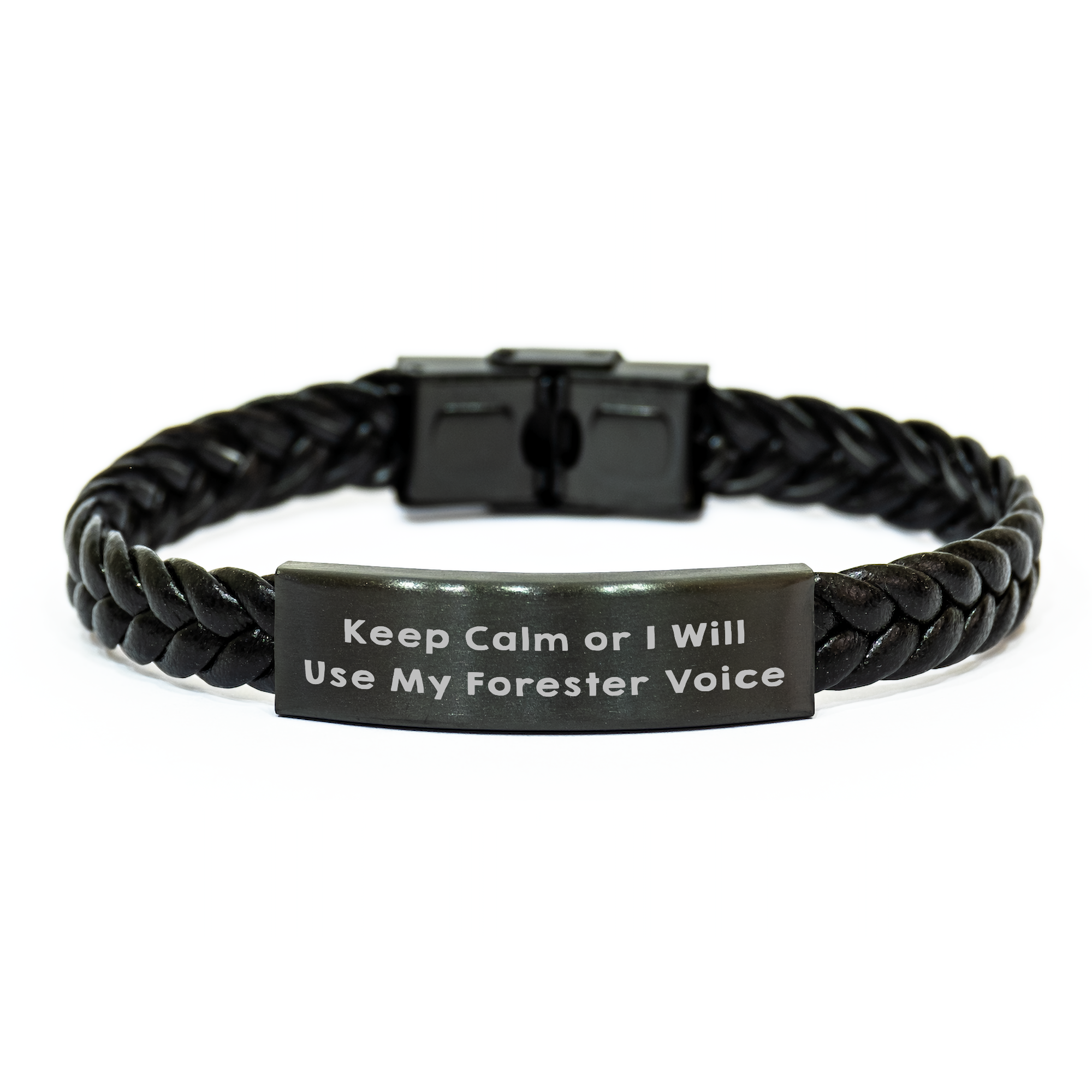 Funny Forester Gifts from Men, Keep Calm Or I Will Use My Forester Voice Interlaced Leather Bracelet for Forester, Unique Gifts for Father's Day - Image 1