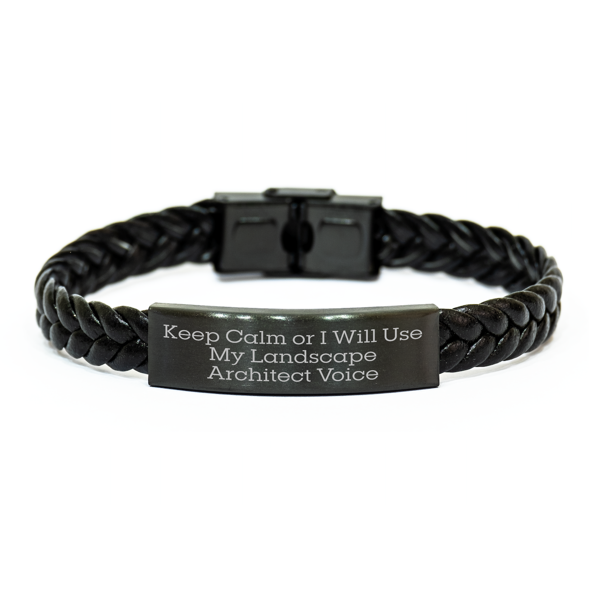 Landscape Architect Gifts, Keep Calm Or I Will Use My Voice, Mother's Day Unique Gifts from Friends, Interlaced Leather Branded Wristband for Him or Her - Image 1