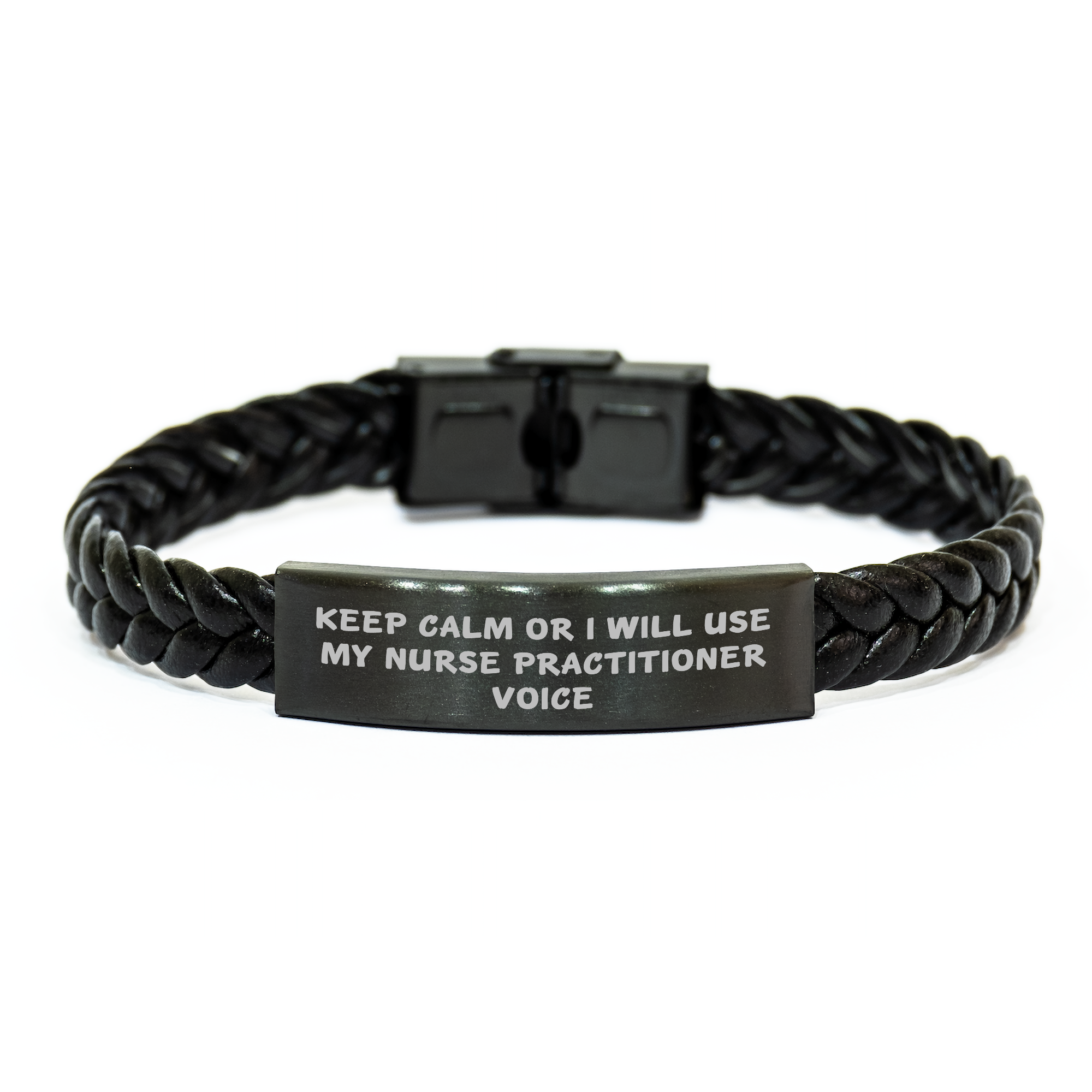 Nurse Practitioner Gifts from Friends - Keep Calm Or I Will Use My Nurse Practitioner Voice Interlaced Leather Bracelet for Men and Women, Father's Day Unique Gifts - Image 1