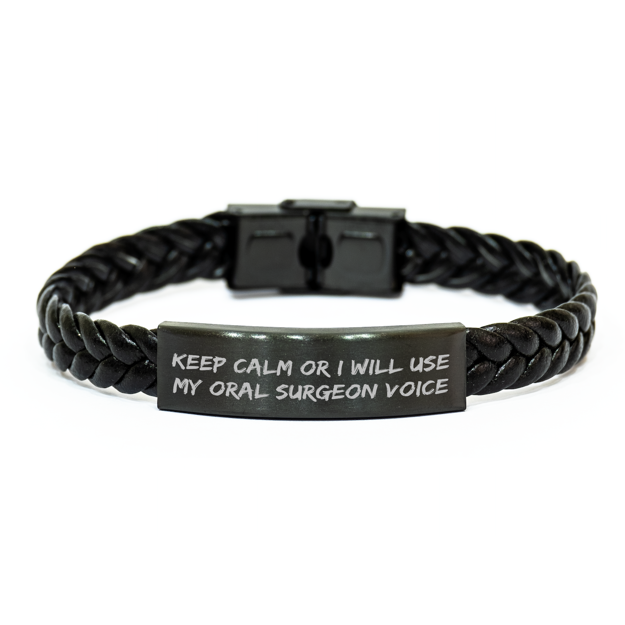 Funny Oral Surgeon Gifts from Men for Mother's Day - Interlaced Leather Bracelet, 'Keep Calm Or I Will Use My Oral Surgeon Voice', Unique Friendship Gifts for Women, Coworkers, Family - Image 1