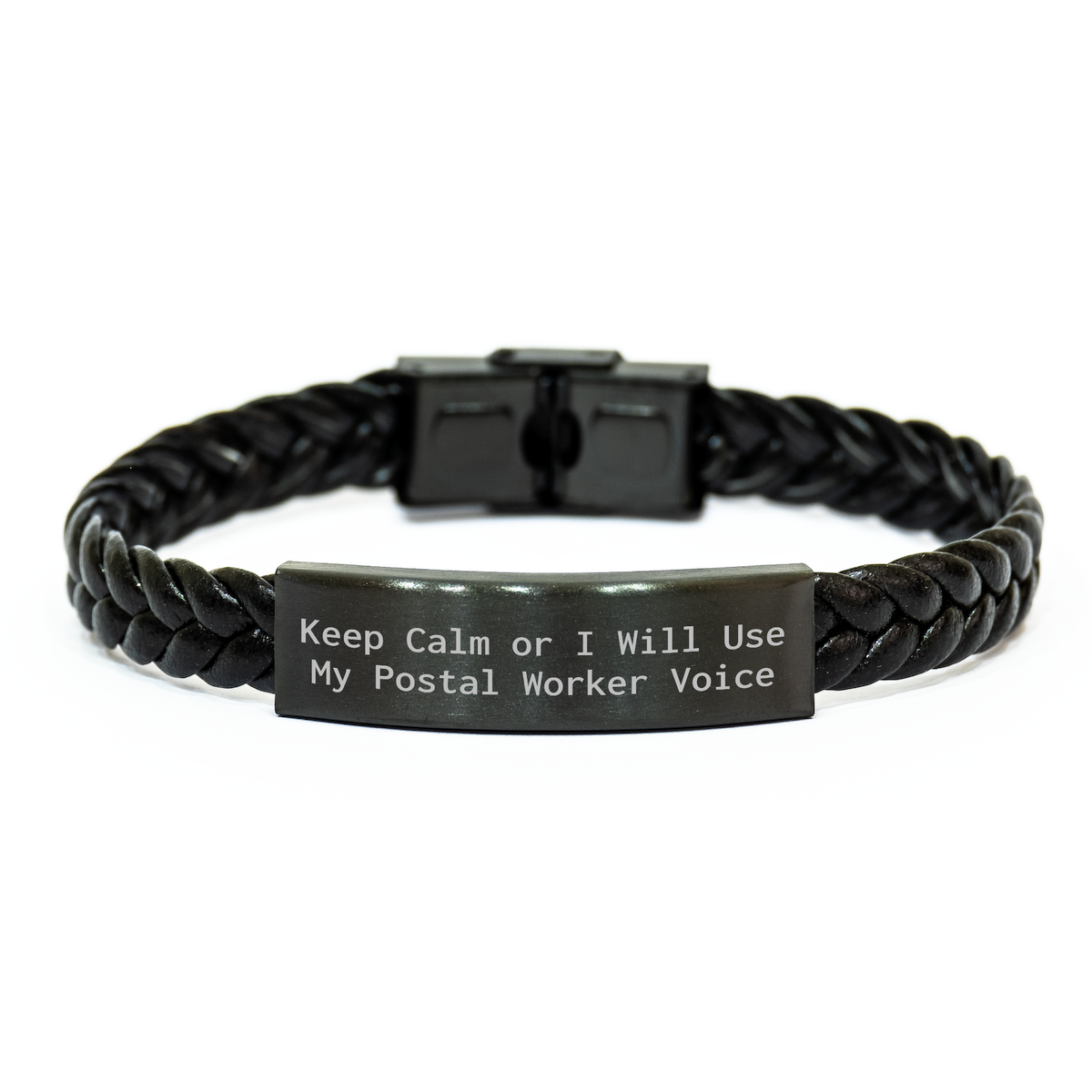 Funny Postal Worker Gifts - Keep Calm Or I Will Use My Postal Worker Voice Interlaced Leather Bracelet, Gifts from Men, Gifts for Postal Workers, Mother&#39;s Day Unique Gifts - Image 1