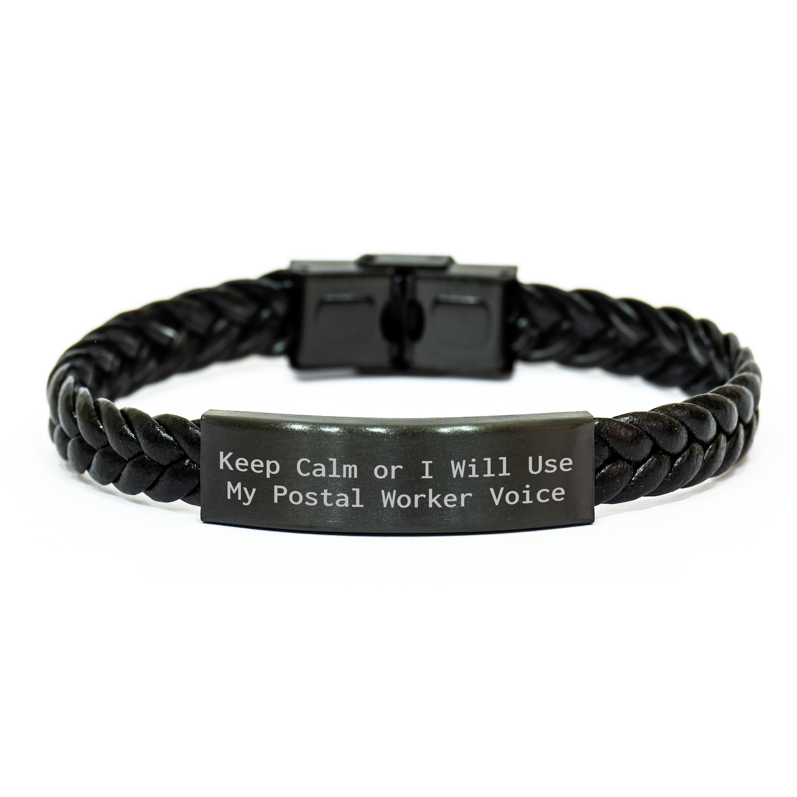 Funny Postal Worker Gifts - Keep Calm Or I Will Use My Postal Worker Voice Interlaced Leather Bracelet, Gifts from Men, Gifts for Postal Workers, Mother's Day Unique Gifts - Image 1