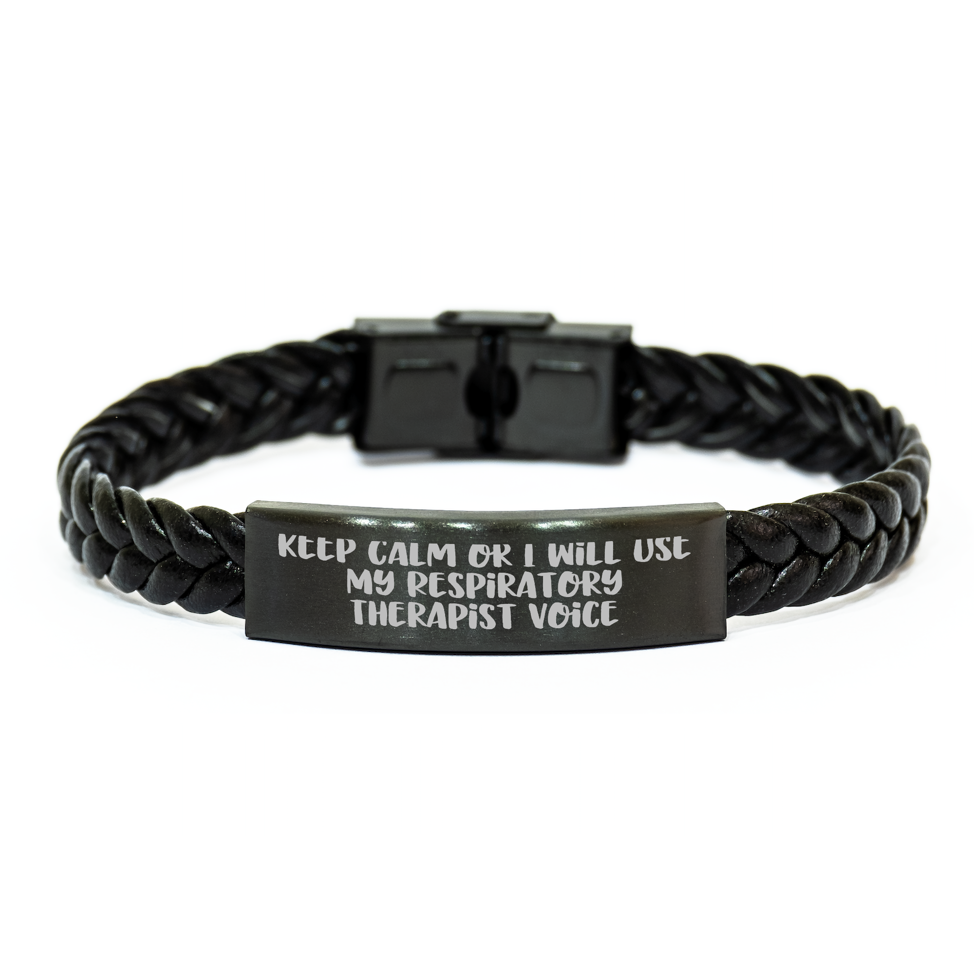 Funny Respiratory Therapist Gifts from Men to Friends, Keep Calm Interlaced Leather Bracelet for Father's Day - Image 1