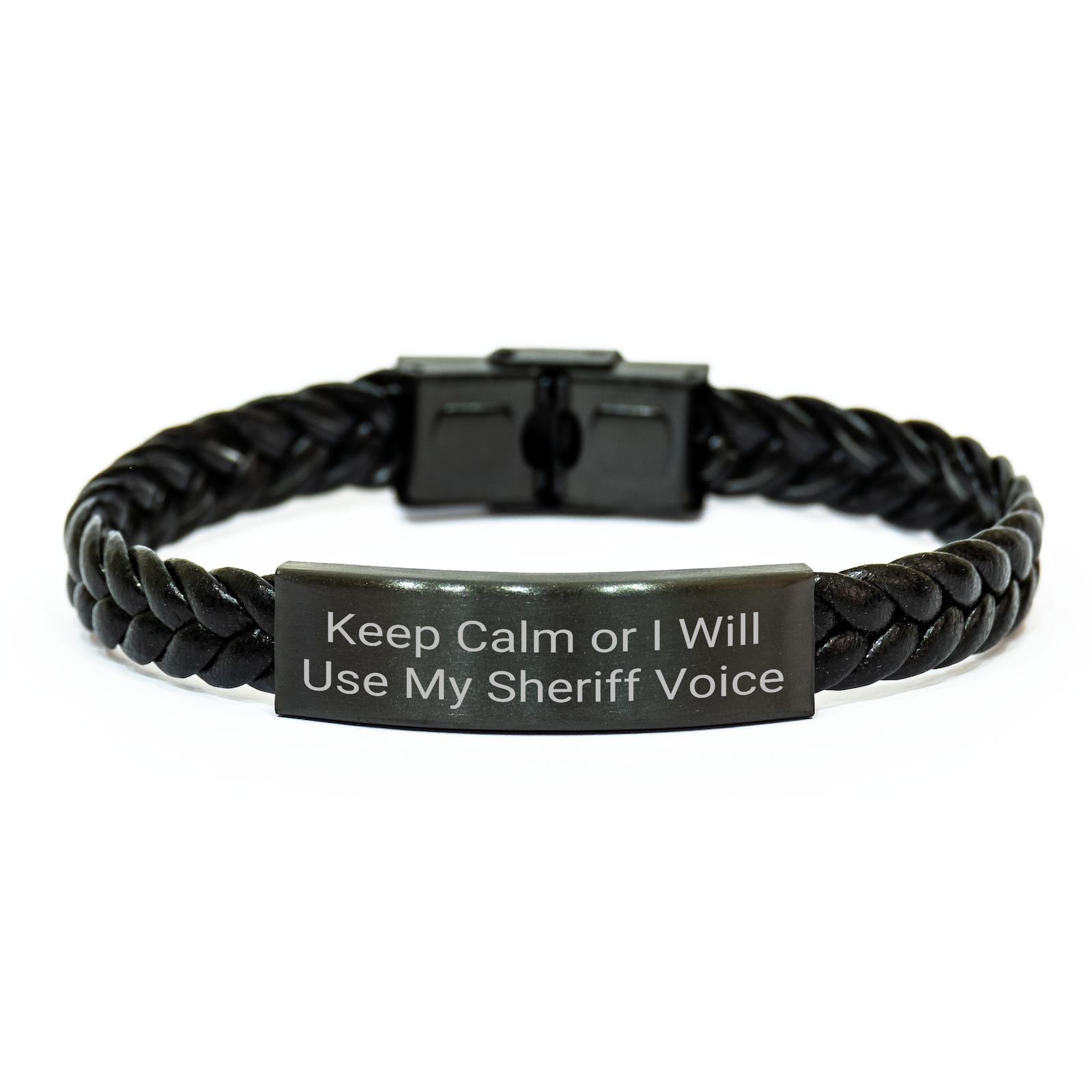 Sheriff Gifts for Mom's Funny Interlaced Leather Bracelet, Keep Calm Or I Will Use My Sheriff Voice, Men's or Women's Unique Mom's Day Gifts from Friends - Image 1