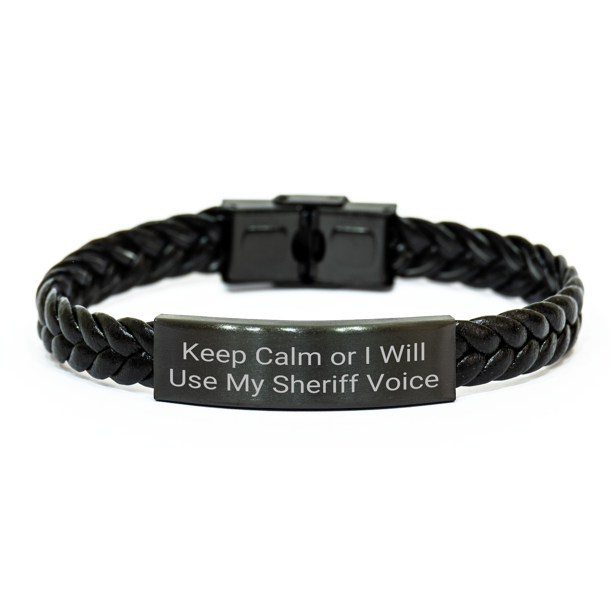 Sheriff Gifts for Mom's Funny Interlaced Leather Bracelet, Keep Calm Or I Will Use My Sheriff Voice, Men's or Women's Unique Mom's Day Gifts from Friends - Image 1