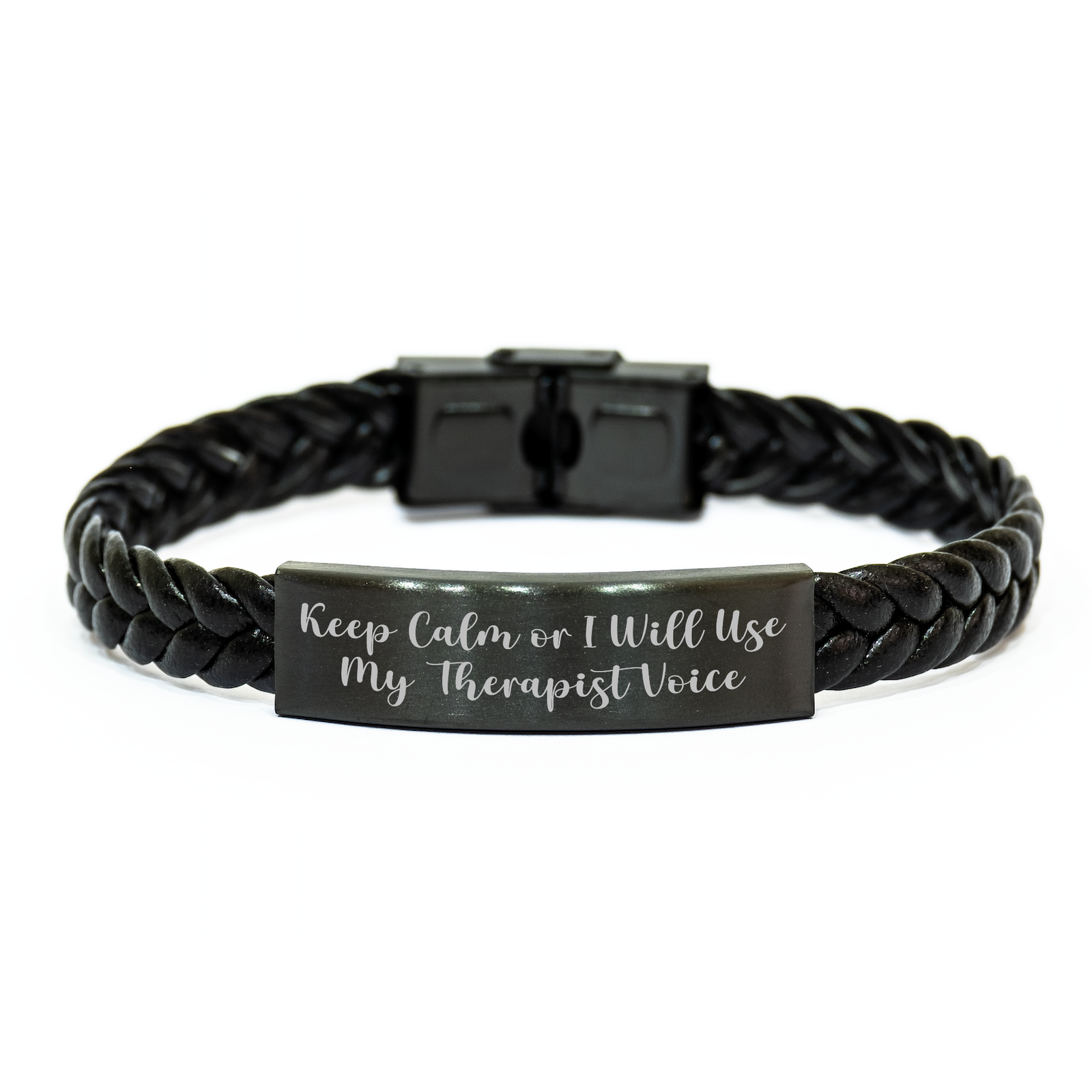 Funny Therapist Gifts from Men to Therapist Keep Calm Interlaced Leather Bracelet for Father's Day - Image 1