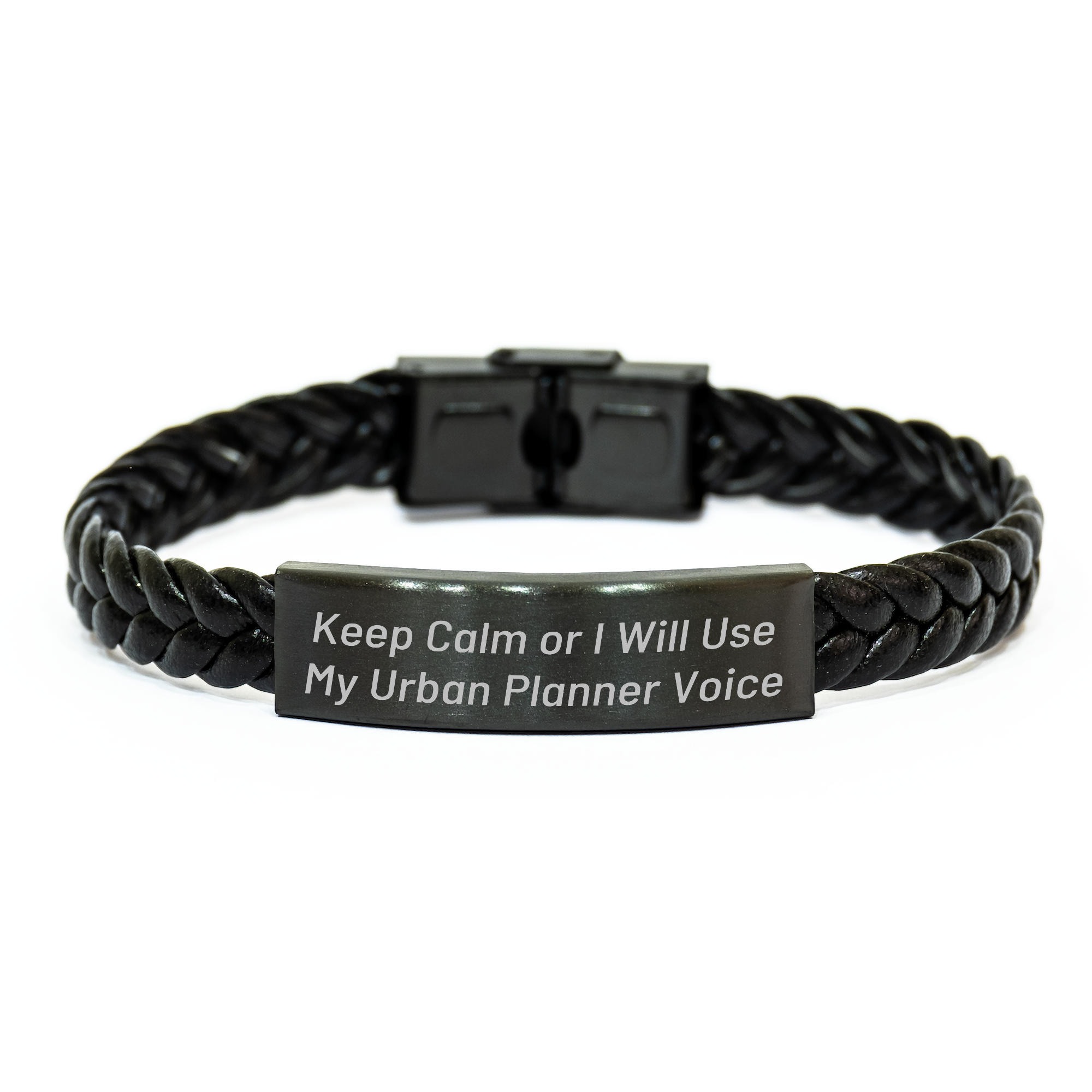 Funny Urban Planner Gifts - Interlaced Leather Bracelet, 'Keep Calm Or I Will Use My Urban Planner Voice' Quote, Father's Day Unique Gifts from Friends to Urban Planner Men - Image 1