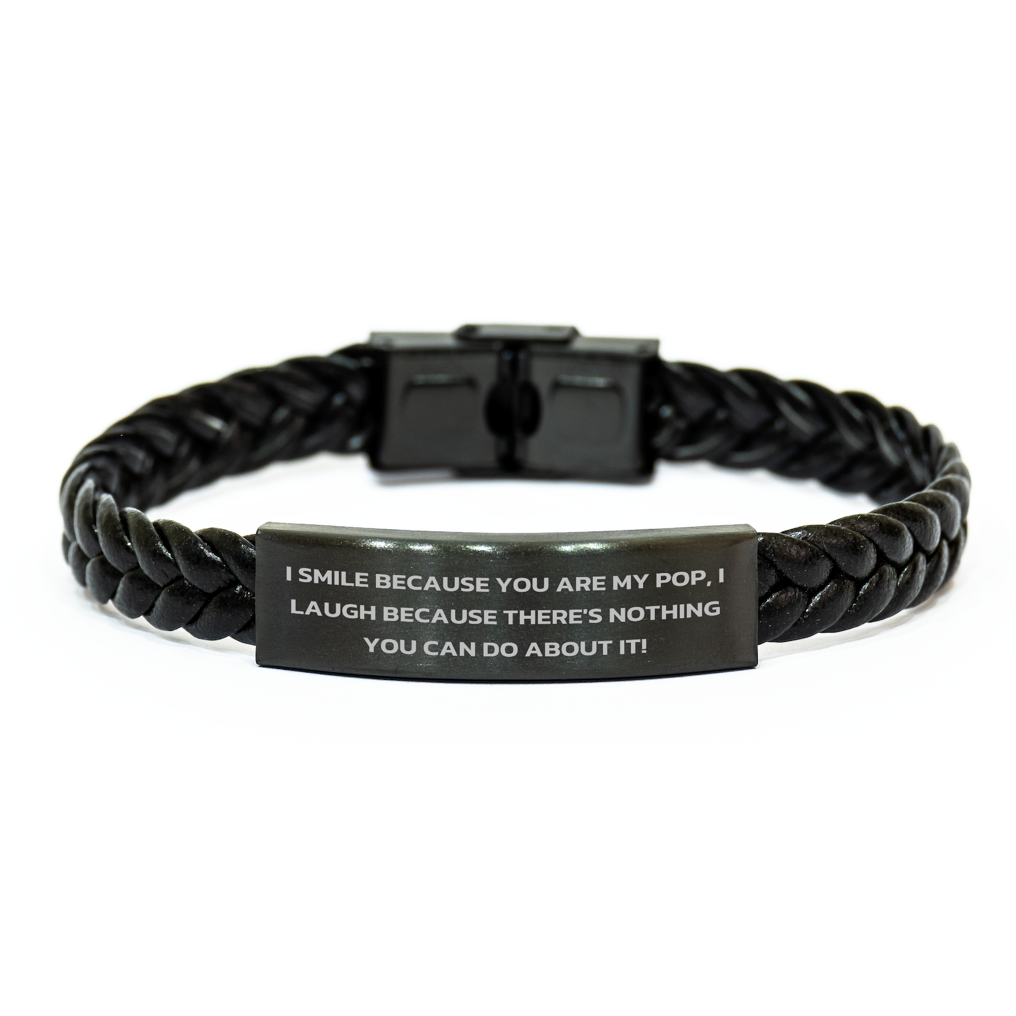Funny Pop Gifts, Interlaced Leather Bracelet, I Smile Because You Are My Pop, Unique Father's Day Presents for Dad - Image 1