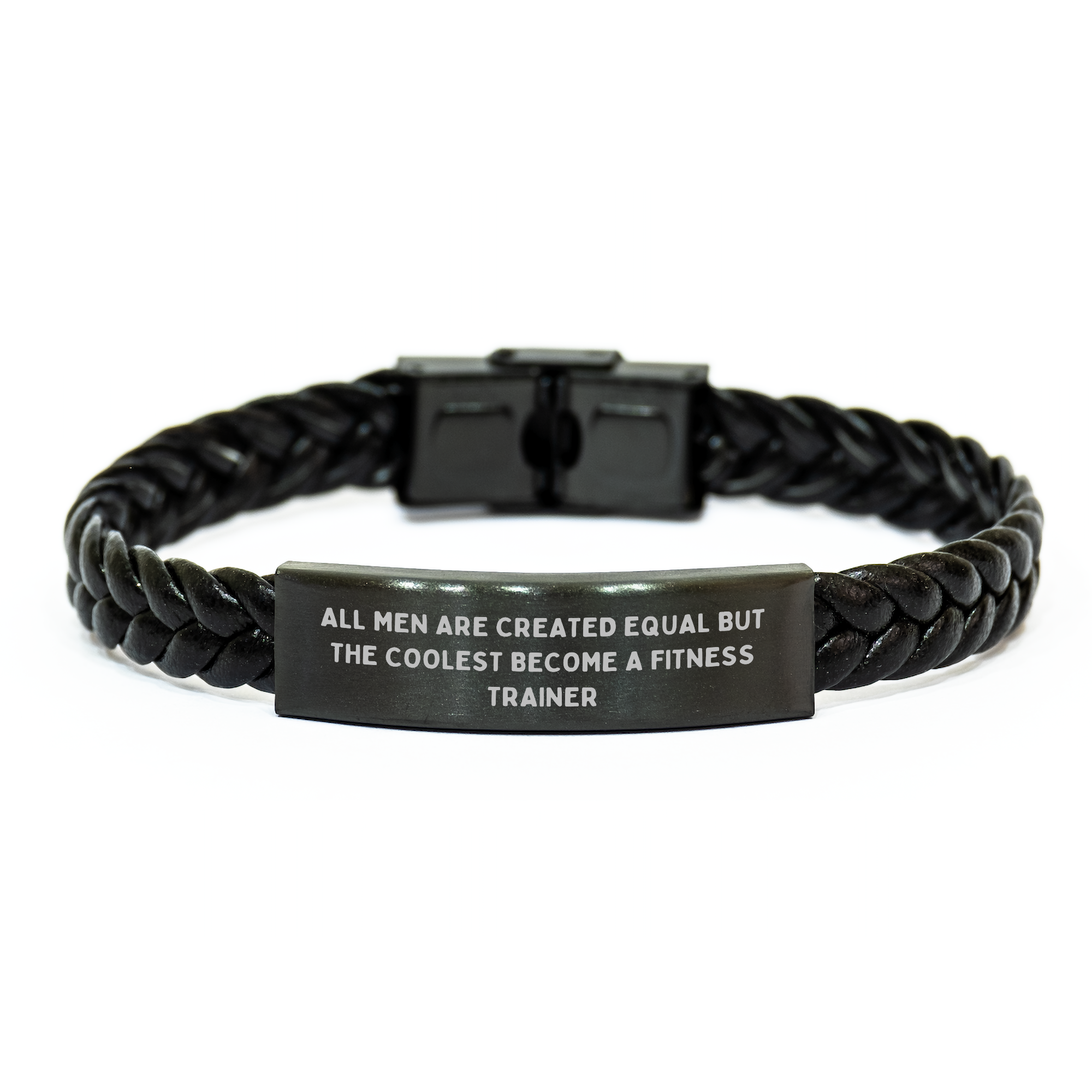 Funny Fitness Trainer Gifts from Men - All Men Are Created Equal But The Coolest Become A Fitness Trainer Interlaced Leather Bracelet for Fitness Trainers, Men, and Friends on Mother's Day - Image 1