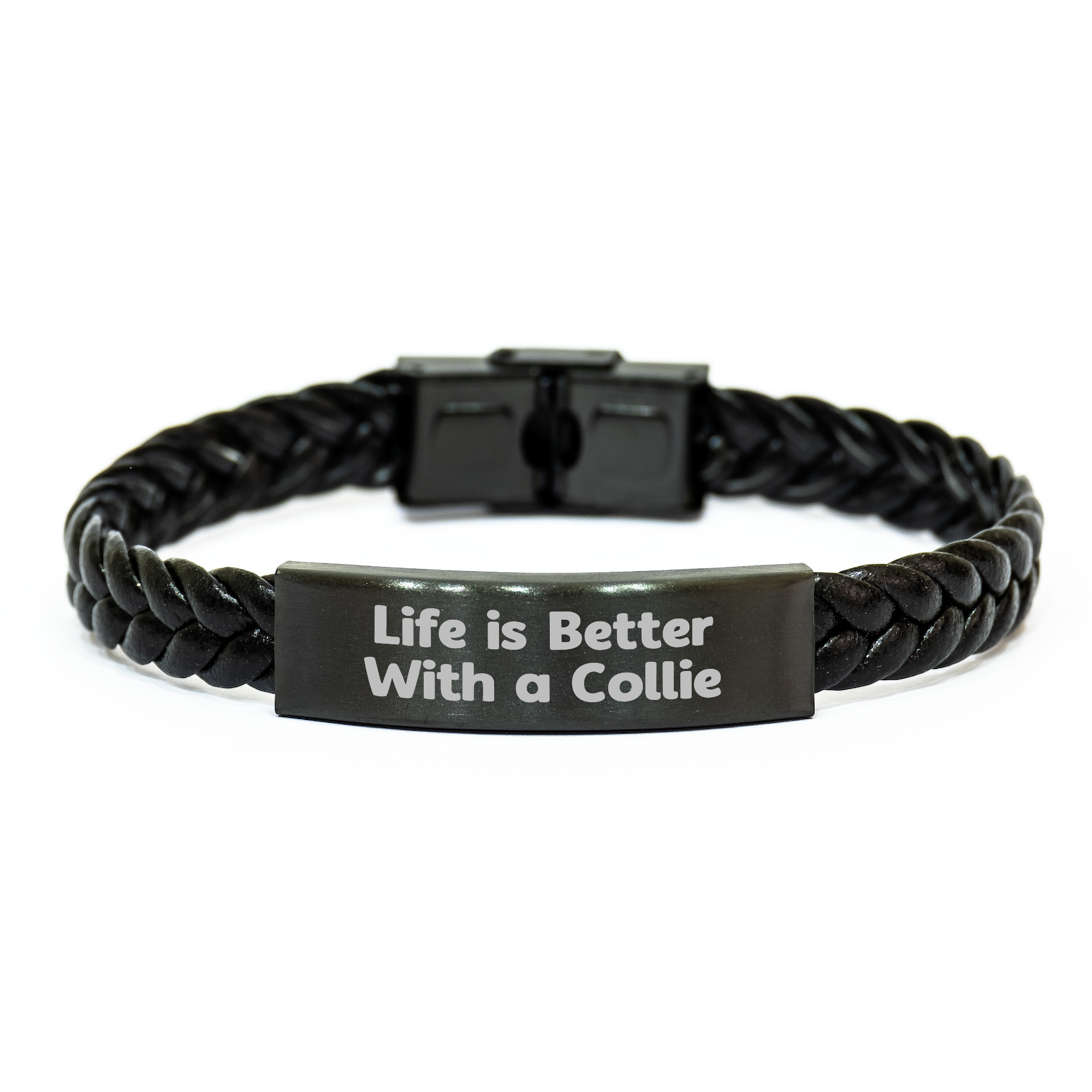 Life Is Better With A Collie Gifts | Funny Collie Dog Interlaced Leather Bracelet Gifts for Father's Day Unique Gifts from Son/Daughter - Image 1