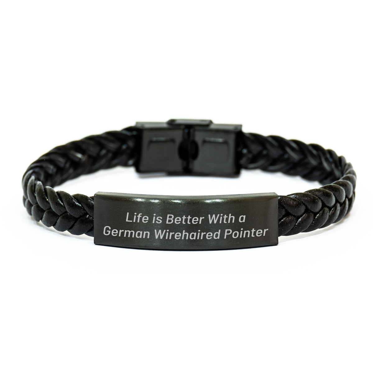 Life Is Better With A German Wirehaired Pointer Engraved Interlaced Leather Bracelet Gifts for German Wirehaired Pointer Dog Owners on Father&#39;s Day - Image 1