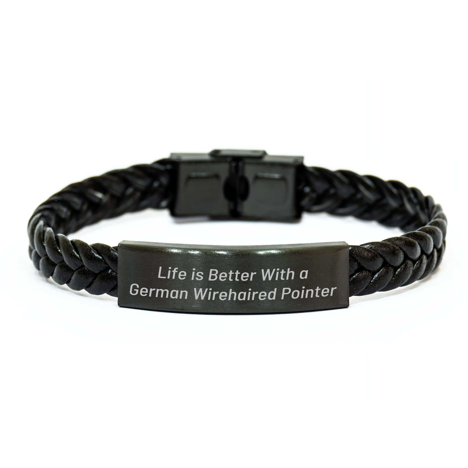 Life Is Better With A German Wirehaired Pointer Engraved Interlaced Leather Bracelet Gifts for German Wirehaired Pointer Dog Owners on Father's Day - Image 1