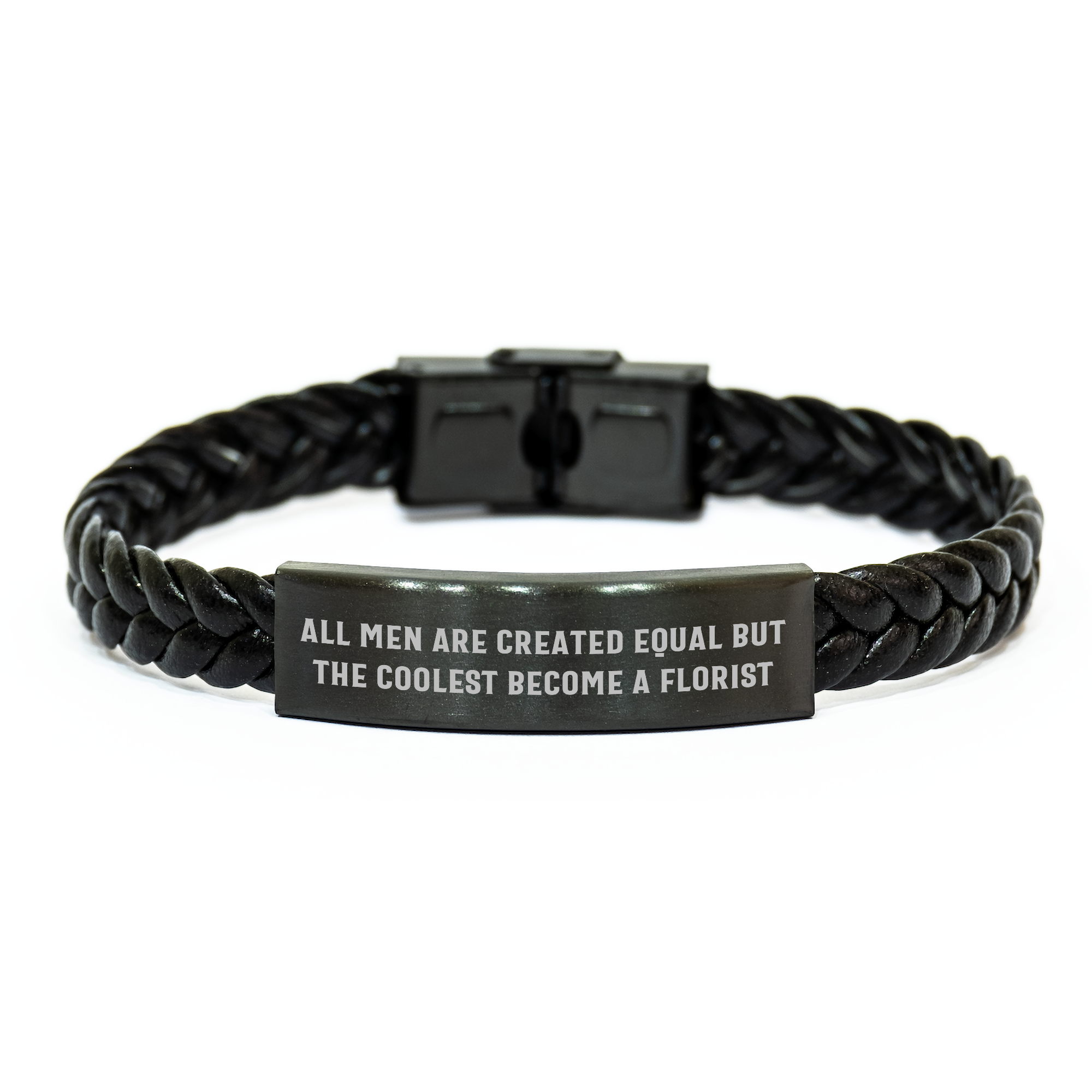 Funny Florist Gifts from Men All Men Are Created Equal But The Coolest Become A Florist Interlaced Leather Bracelet for Florist Friends - Image 1