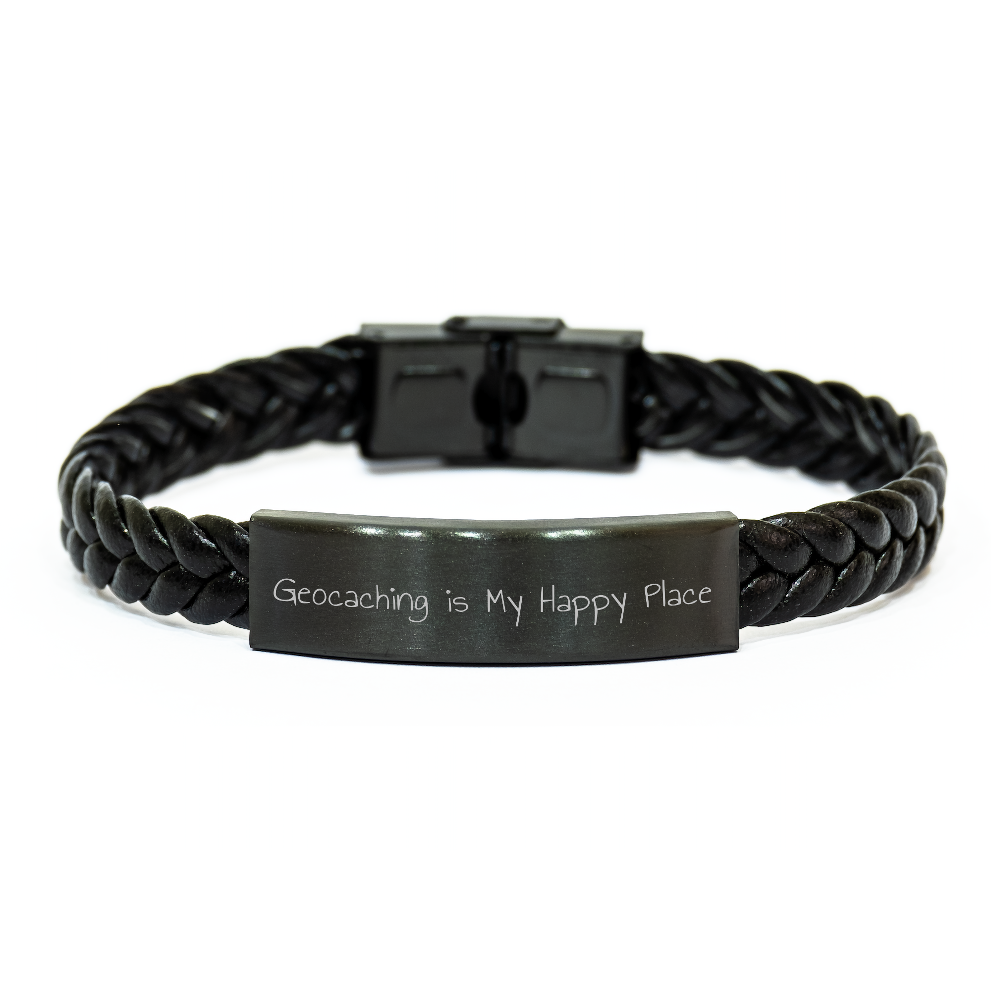 Geocaching Enthusiasts' Delight, Funny Quote Interlaced Leather Bracelet, Gifts from Family for Geocaching Friends and Coworkers, Father's Day Unique Presents - Image 1
