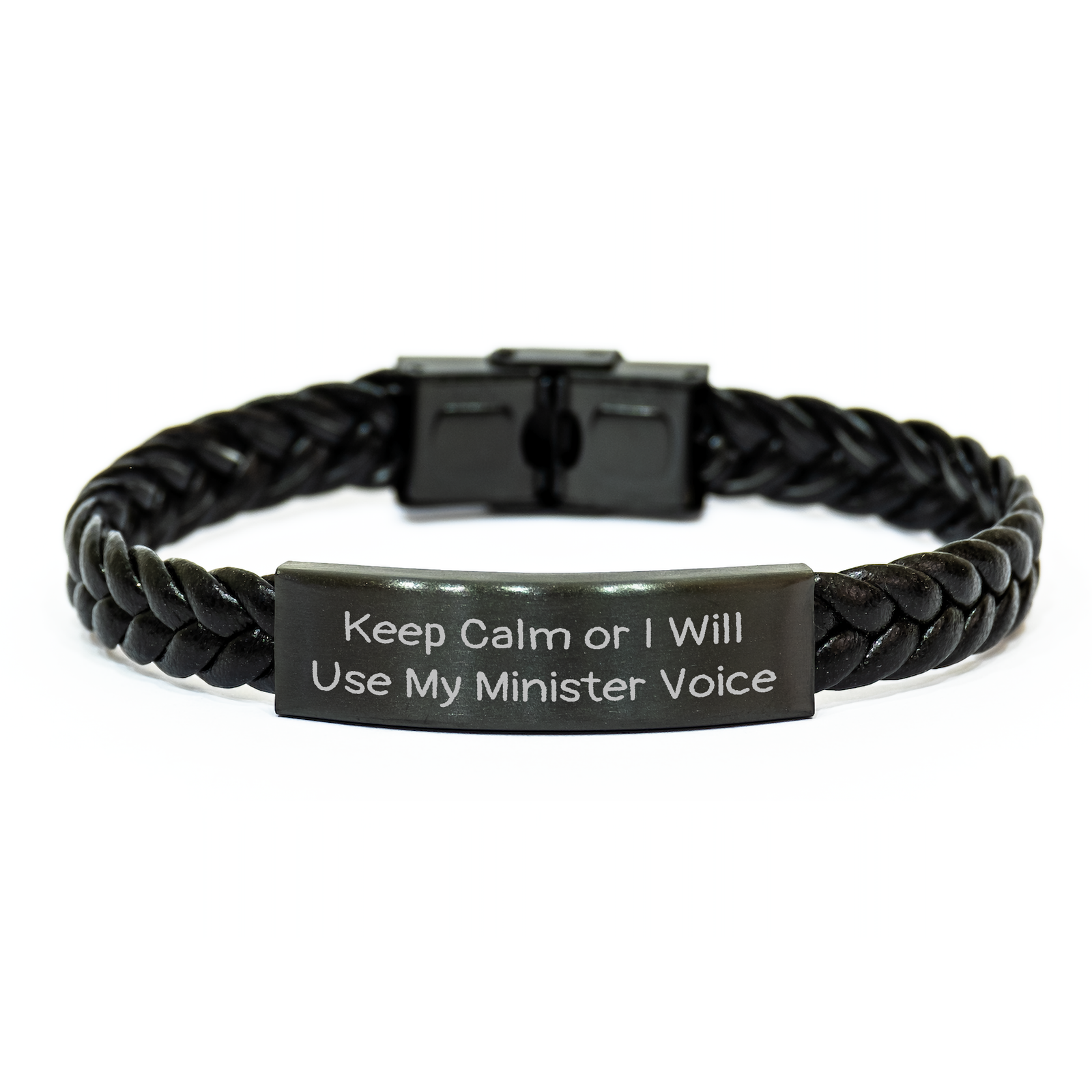 Funny Minister Quote Interlaced Leather Bracelet, Gifts from Men to Minister on Mother's Day, Keep Calm Or I Will Use My Minister Voice - Image 1