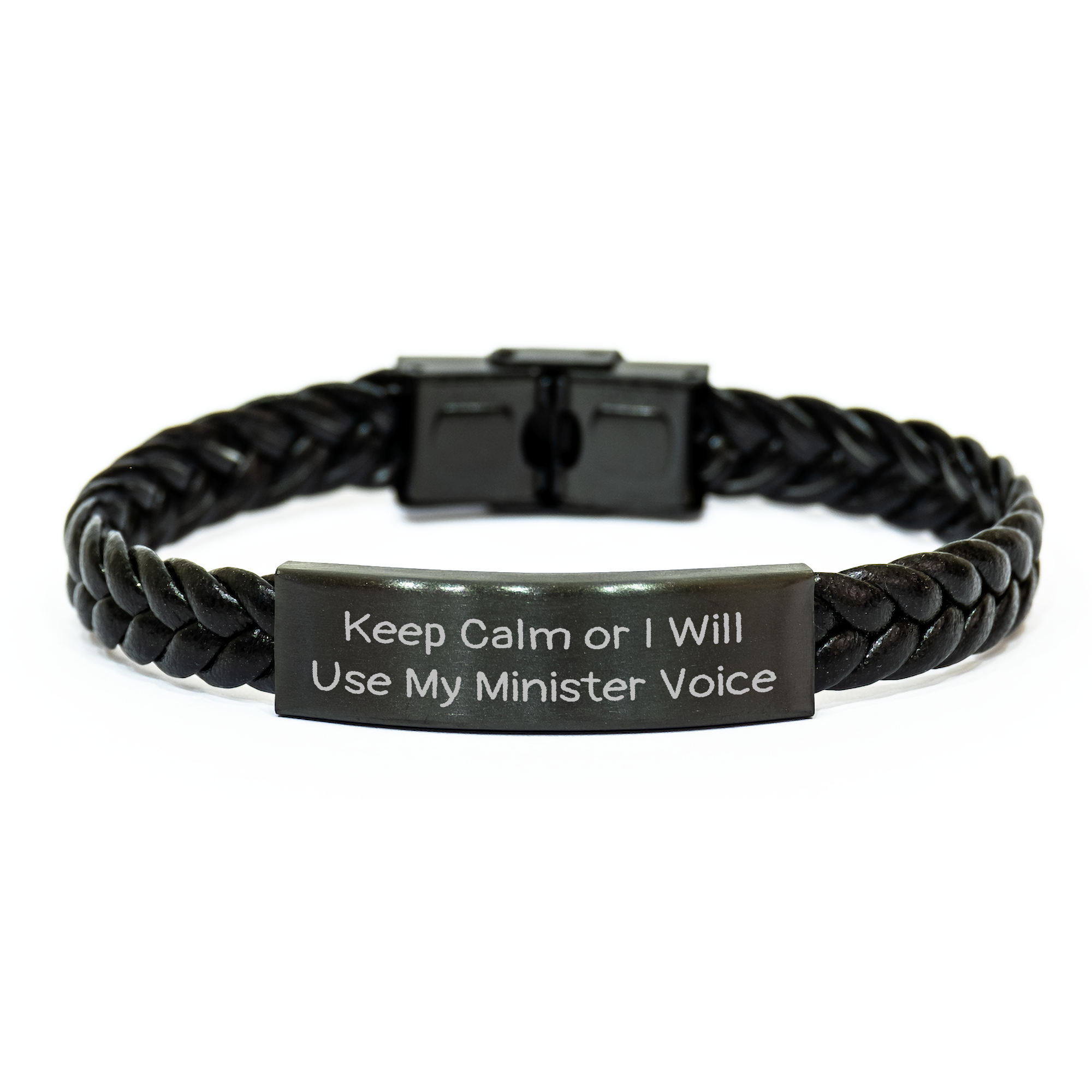 Funny Minister Quote Interlaced Leather Bracelet, Gifts from Men to Minister on Mother's Day, Keep Calm Or I Will Use My Minister Voice - Image 1