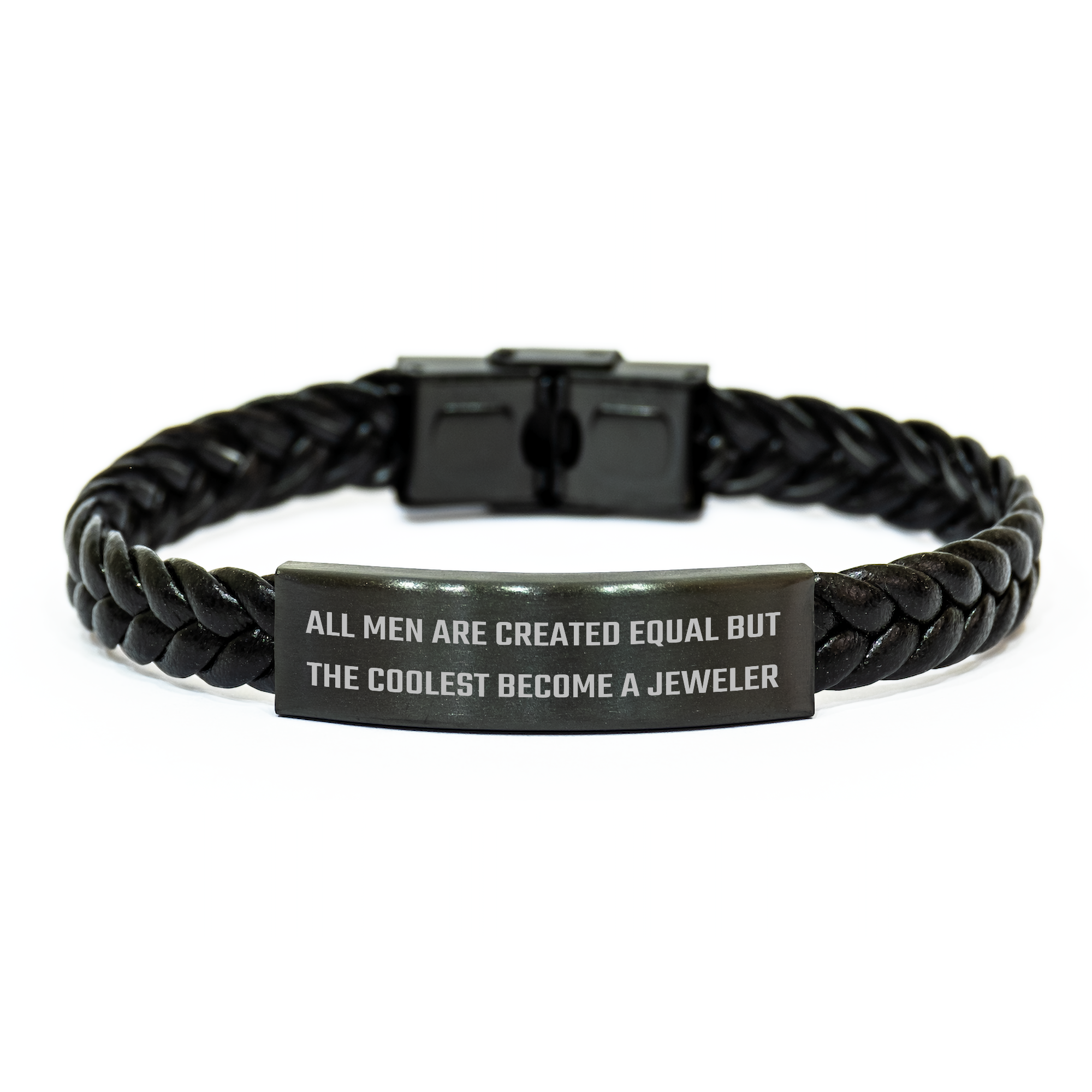 Funny Jeweler Gifts from Men, Unique Interlaced Leather Bracelet for Mother's Day, 'All Men Are Created Equal But The Coolest Become A Jeweler' Quote, Gifts for Jeweler - Image 1