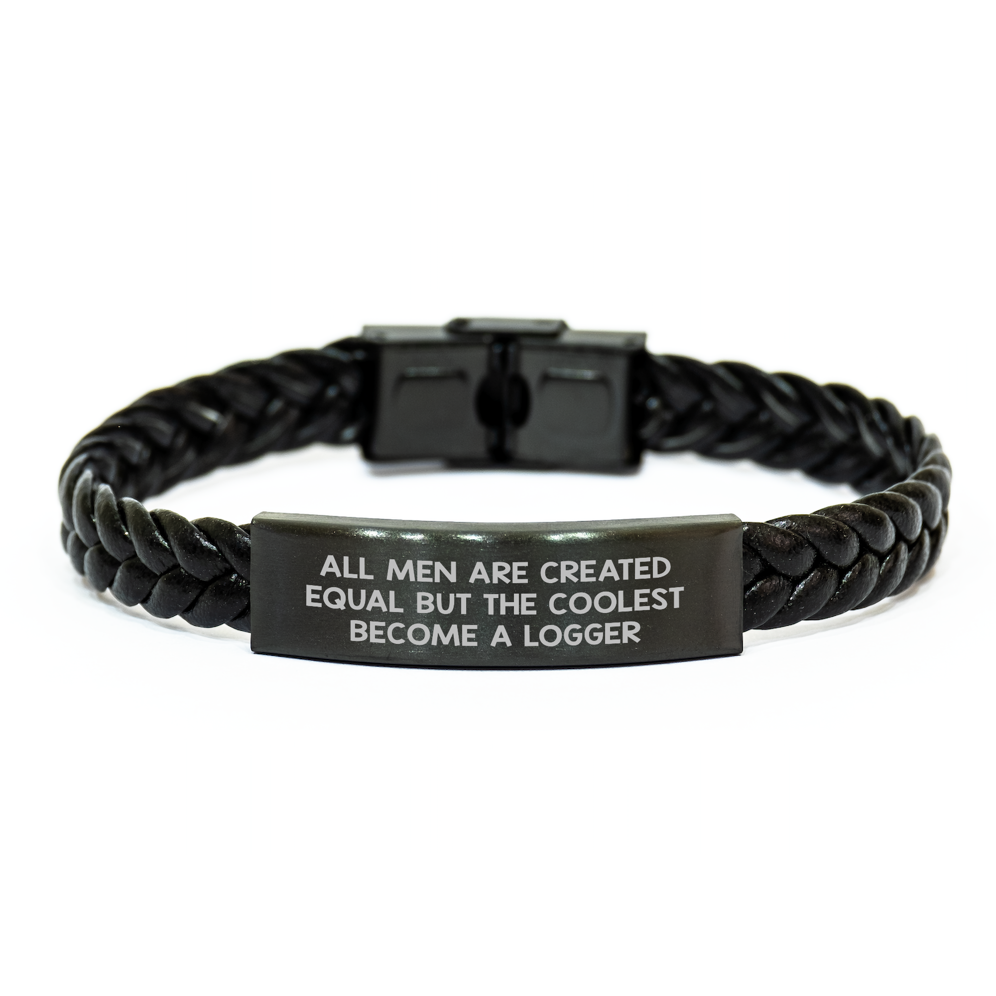 Logger's Proud, Funny Quote Interlaced Leather Bracelet, Gifts from Men for Logger Friends on Mother's Day, Unique Leather Wristband - Image 1