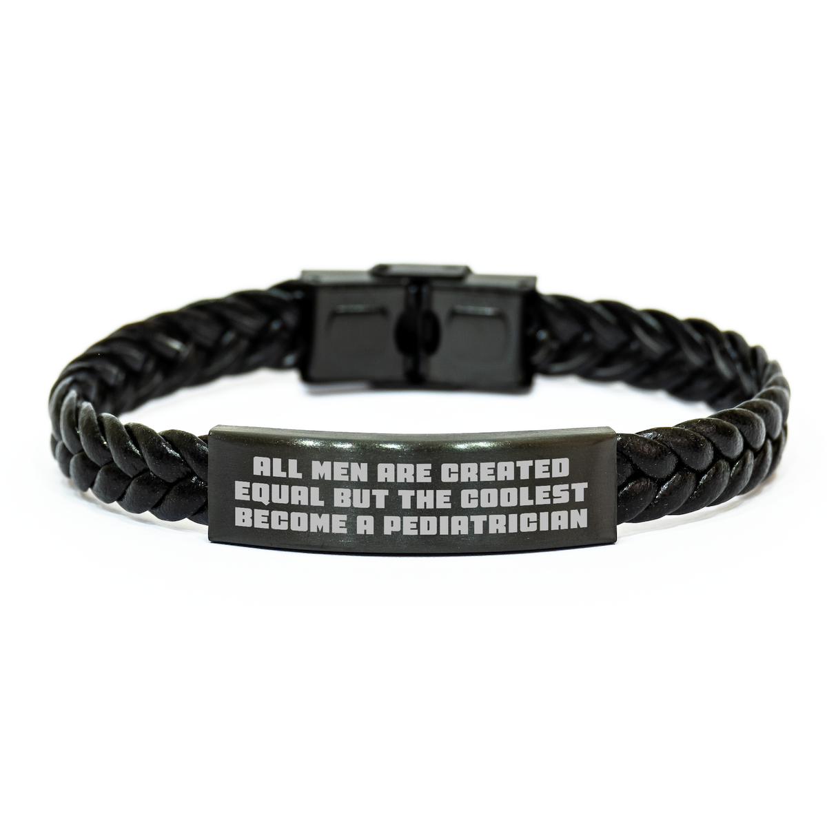 Funny Pediatrician Gifts from Men for Father&#39;s Day - Interlaced Leather Necklace Quote &#39;All Men Are Created Equal But The Coolest Become A Pediatrician&#39; - Image 1