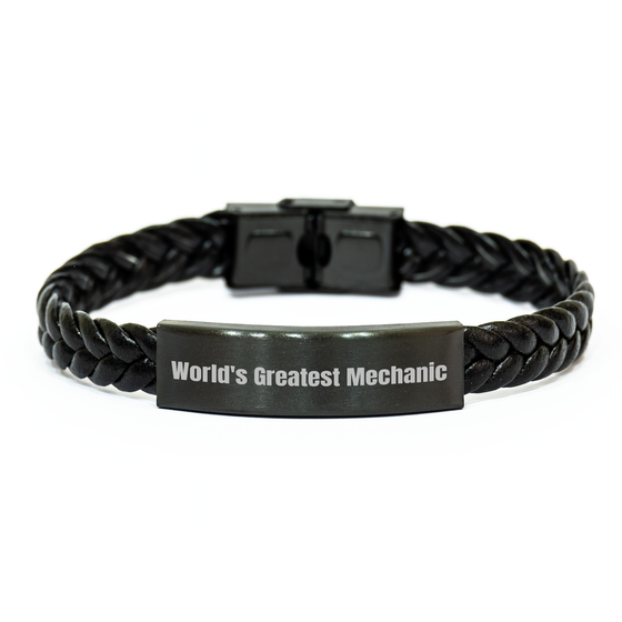 Gifts from Men to World's Greatest Mechanic Interlaced Leather Bracelet on Mother's Day - Image 1
