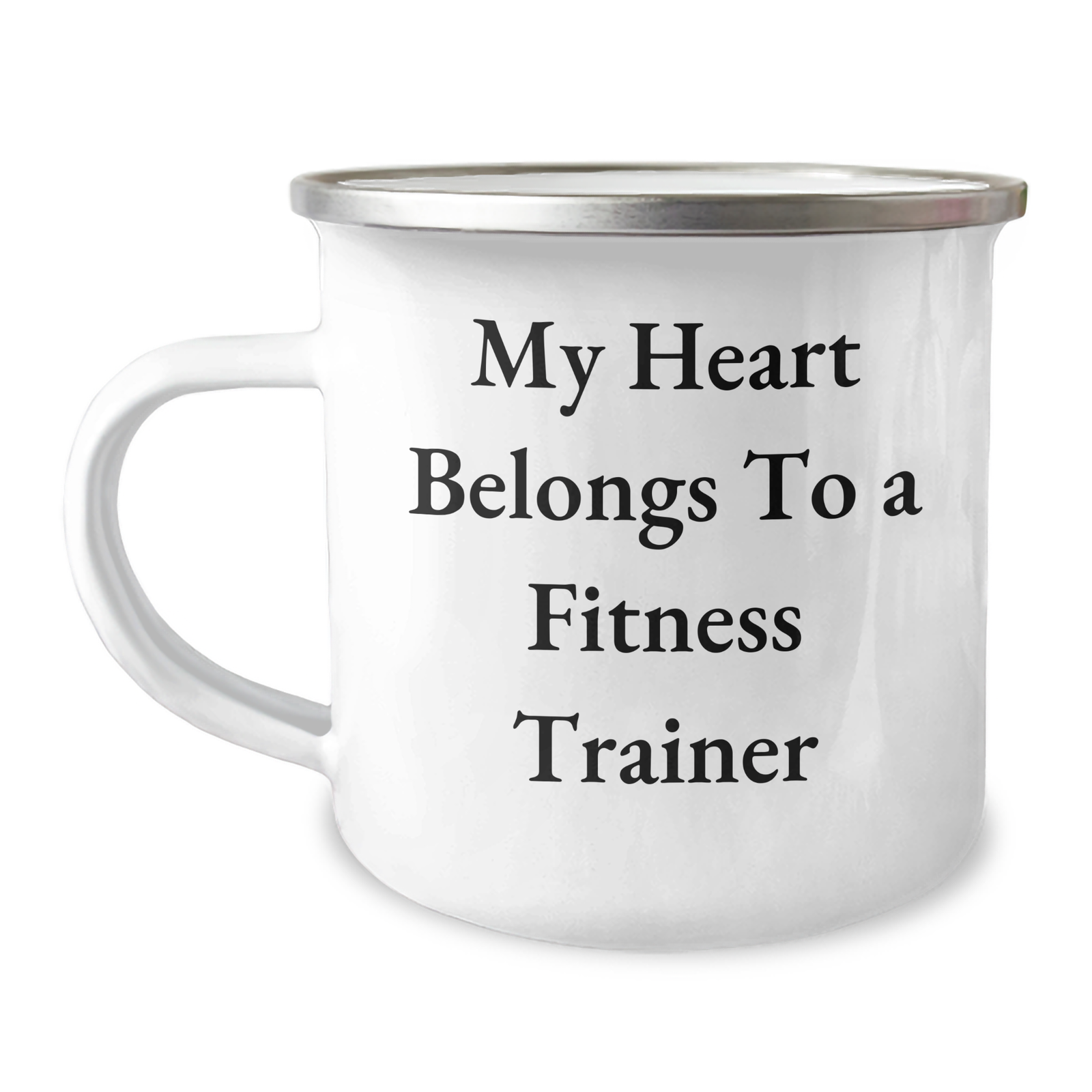 Fitness Trainer Gifts from Men, Funny 'My Heart Belongs To A Fitness Trainer' Camping Mug for Father's Day - Image 1