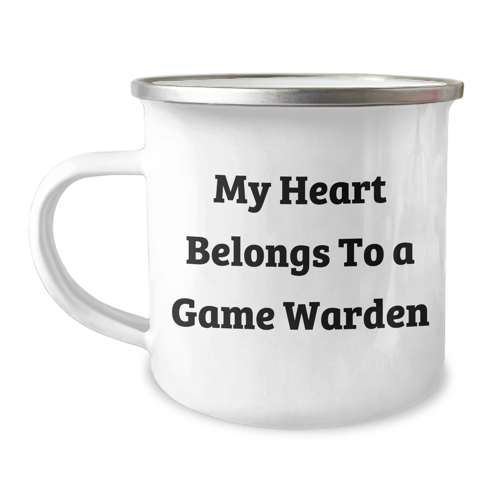 Funny Game Warden Gifts: Camping Mug with My Heart Belongs To A Game Warden Quote, Ideal Gifts from Men to Game Wardens for Father's Day - Image 1