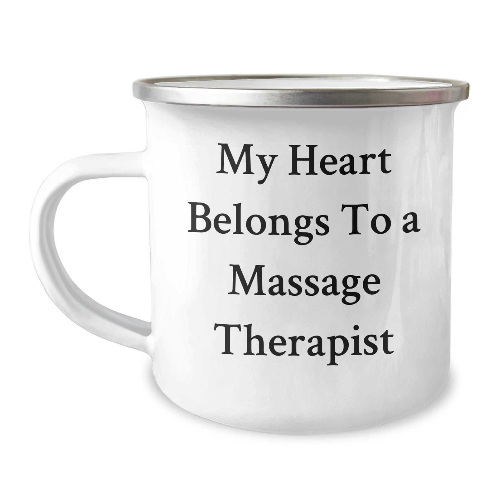 Funny Massage Therapist Gifts from Men to Men - My Heart Belongs To A Massage Therapist Quote on Camping Mug, Father's Day Unique Gifts for Massage Therapist - Image 1