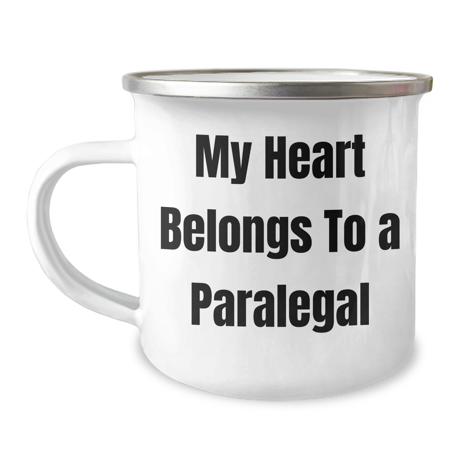 Funny Paralegal Gifts for Him - 'My Heart Belongs To A Paralegal' Stainless Steel Camping Mug, 12 oz, Enamel Finish, Gifts from Men to Men, Unique Father's Day Unique Gifts - Image 1