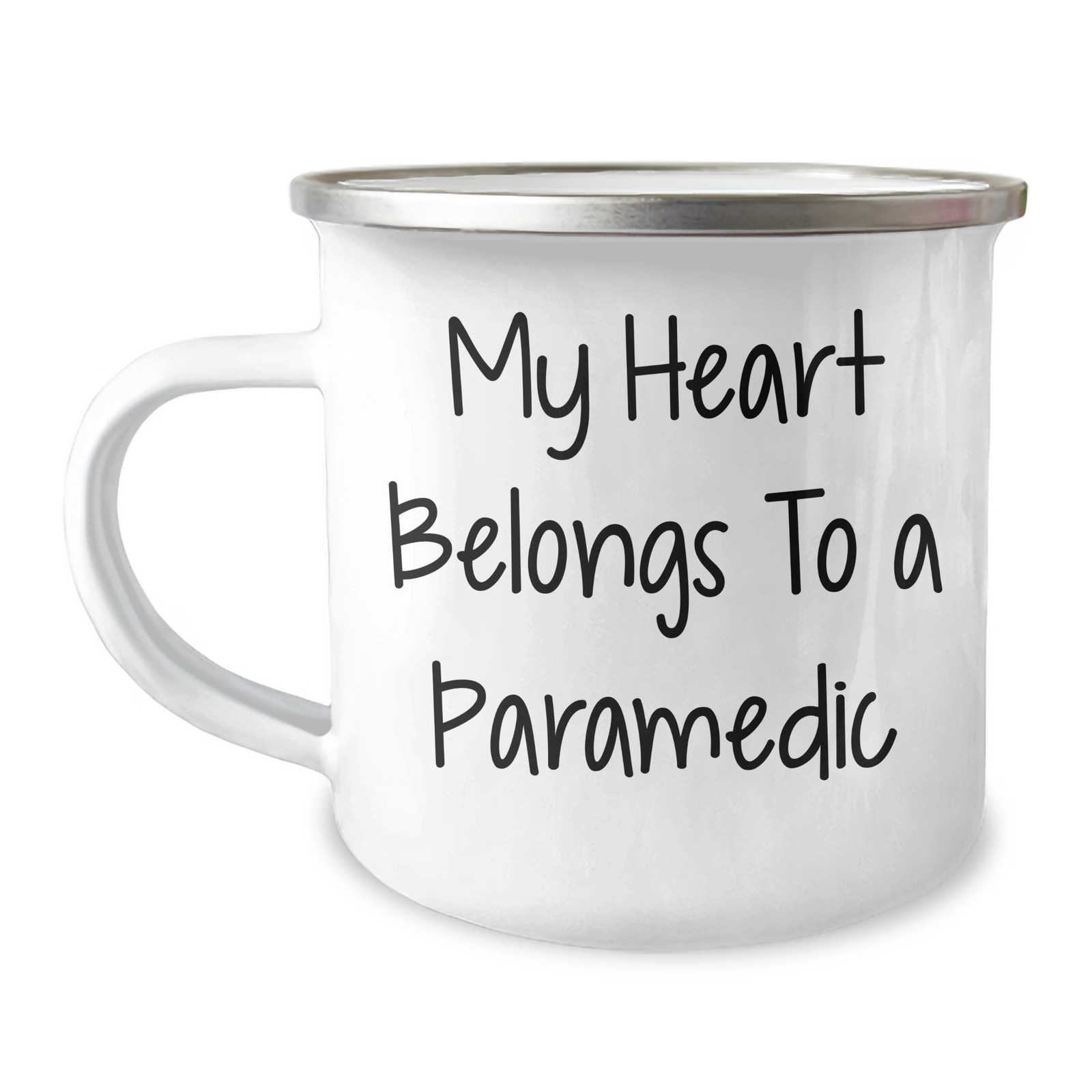 Funny Rescue Worker Gifts from Friends for Rescue Worker on Father's Day - My Heart Belongs To A Rescue Worker Quote Camping Mug - Image 1