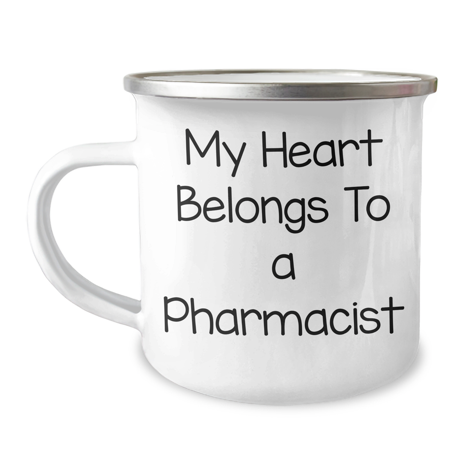 Funny Pharmacist Gifts from Friends - 'My Heart Belongs To A Pharmacist' Quote on Camping Mug, Father's Day Unique Gifts for Men - Image 1