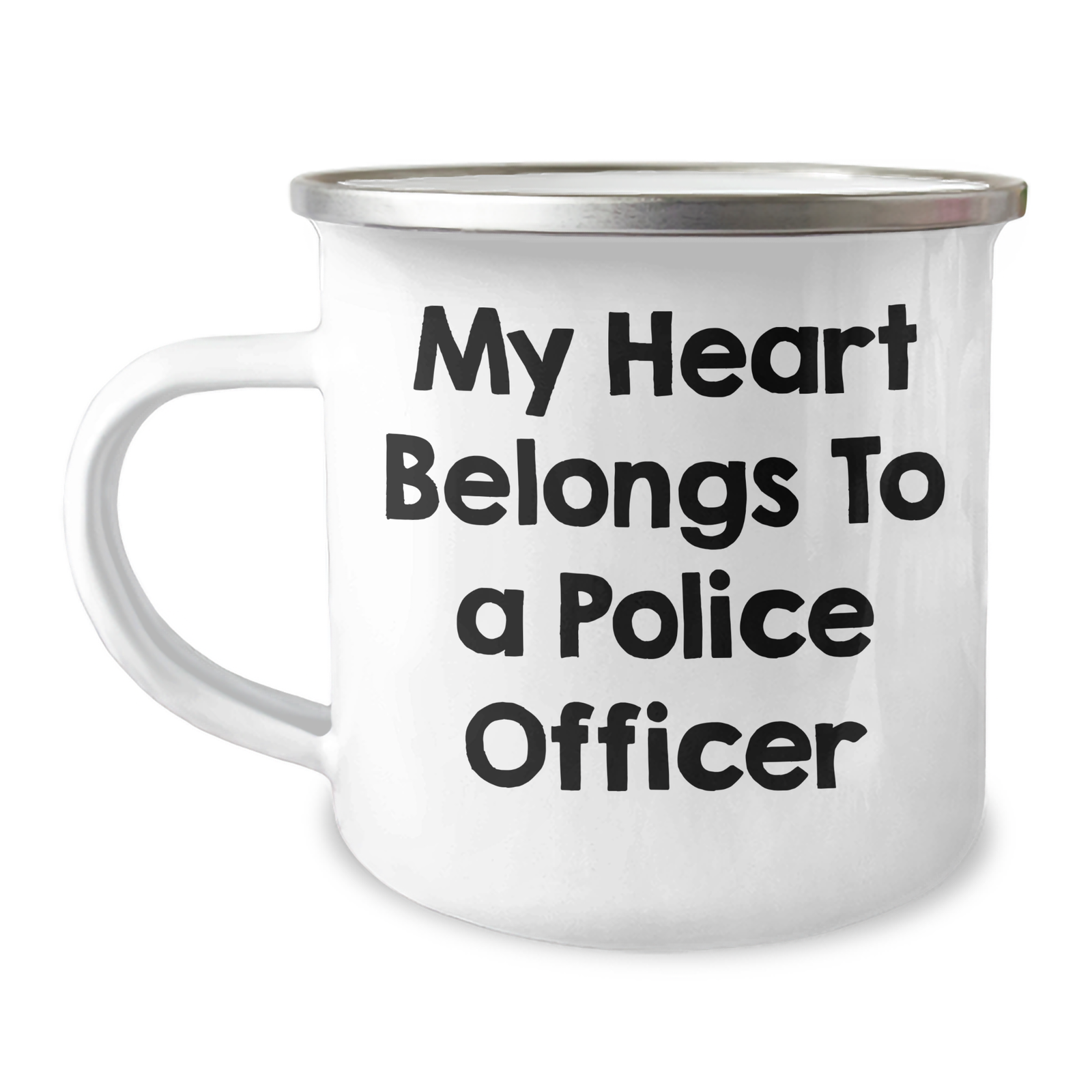 Funny Police Officer Gifts for Dad - 'My Heart Belongs To A Police Officer' Camping Mug, Unique Father's Day Unique Gifts from Men to Police Officer Family - Image 1