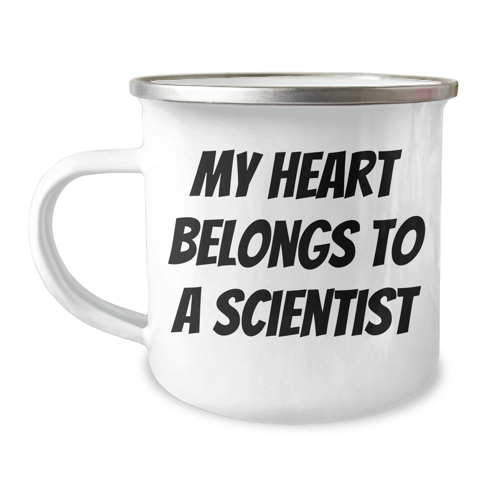 Funny Scientist Gifts - 'My Heart Belongs To A Scientist' Enamel Camping Mug for Men - Perfect Father's Day Unique Gifts from Family - Image 1