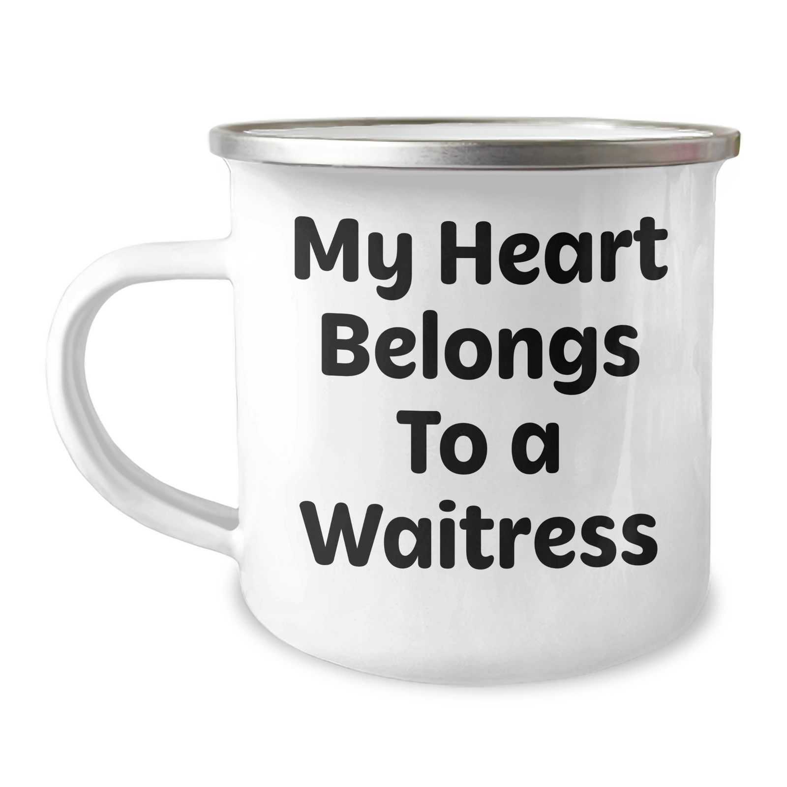 Funny Waitress Gifts from Men for Father's Day - 'My Heart Belongs To A Waitress' Camping Mug, 12 oz Stainless Steel with Enamel Finish, Ideal Gift for Coworkers - Image 1