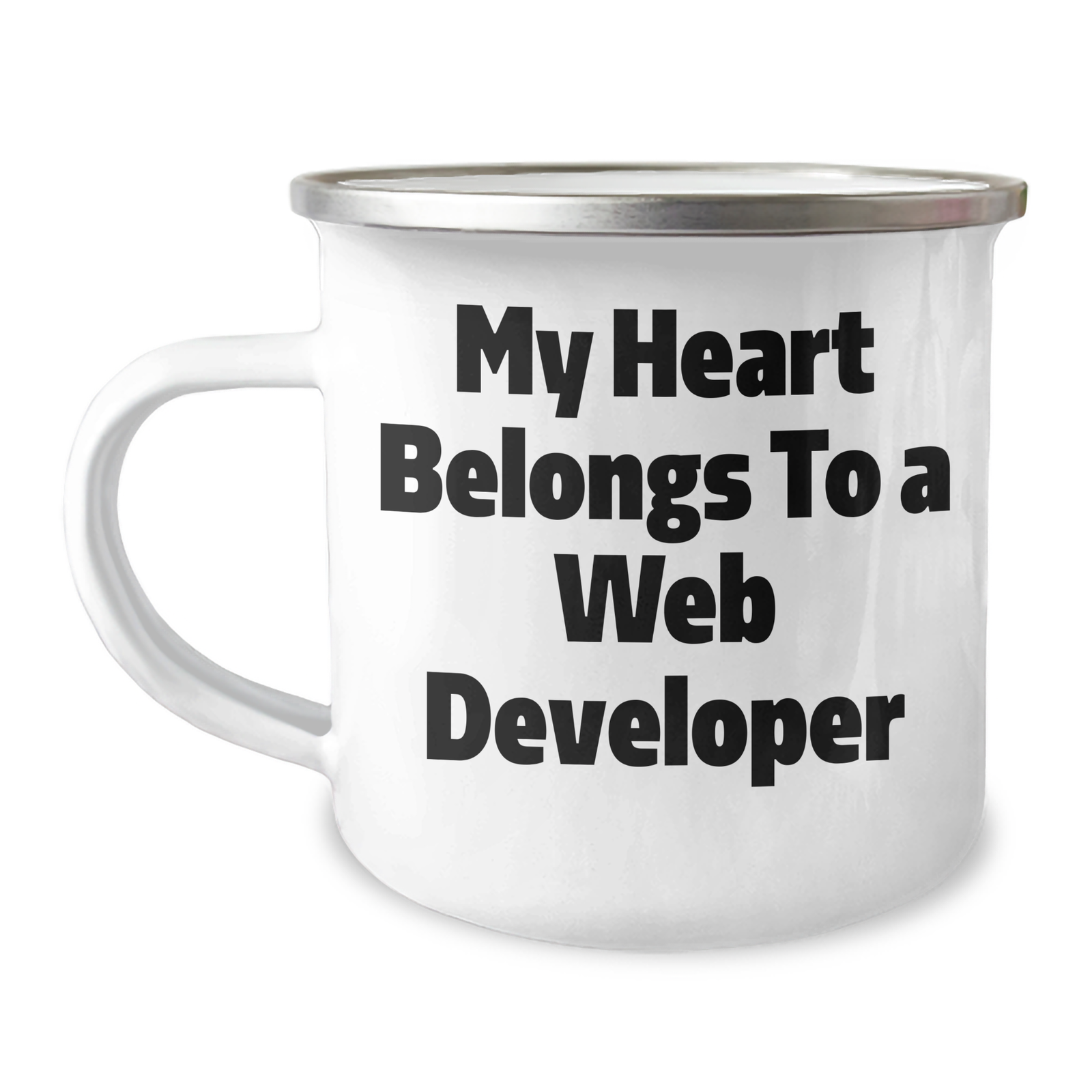 Funny Web Developer Gifts from Friends - My Heart Belongs To A Web Developer Enamel Camping Mug for Men, Unique Father's Day Unique Gifts for Web Developer - Image 1