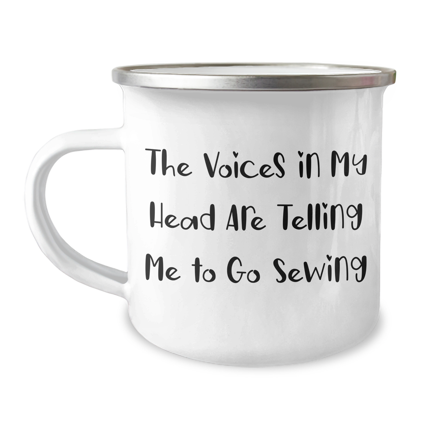 Funny Sewing Quotes Gifts for Men Friends and Family - 'The Voices In My Head Are Telling Me To Go Sewing' Stainless Steel Camping Mug, 12 oz, Ideal Gift for Father's Day - Image 1