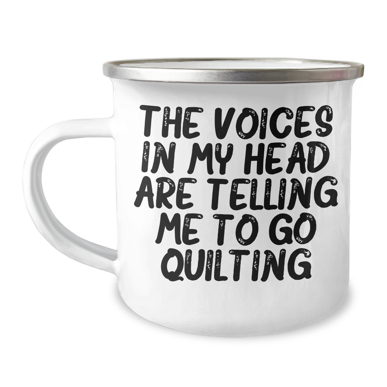 Quilting Gifts for Men, Funny Quilt-Themed Camping Mug, 'The Voices In My Head Are Telling Me To Go Quilting' for Father's Day, Gifts from Mom, Dad, or Friends - Image 1
