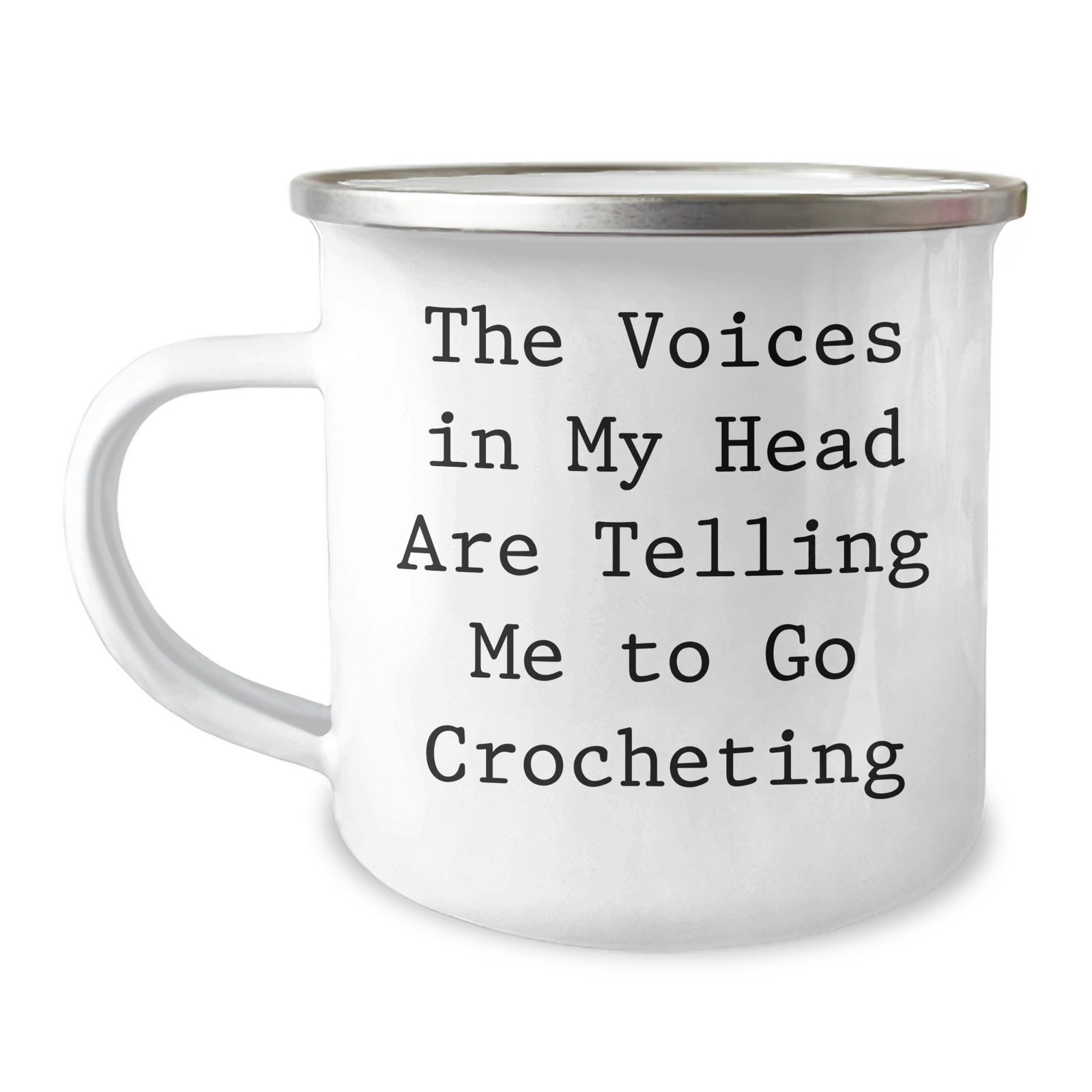 'Funny' Crocheting Gifts from Friends to Family - 'The Voices In My Head Are Telling Me To Go Crocheting' Camping Mug for Dad's Special Day - Image 1