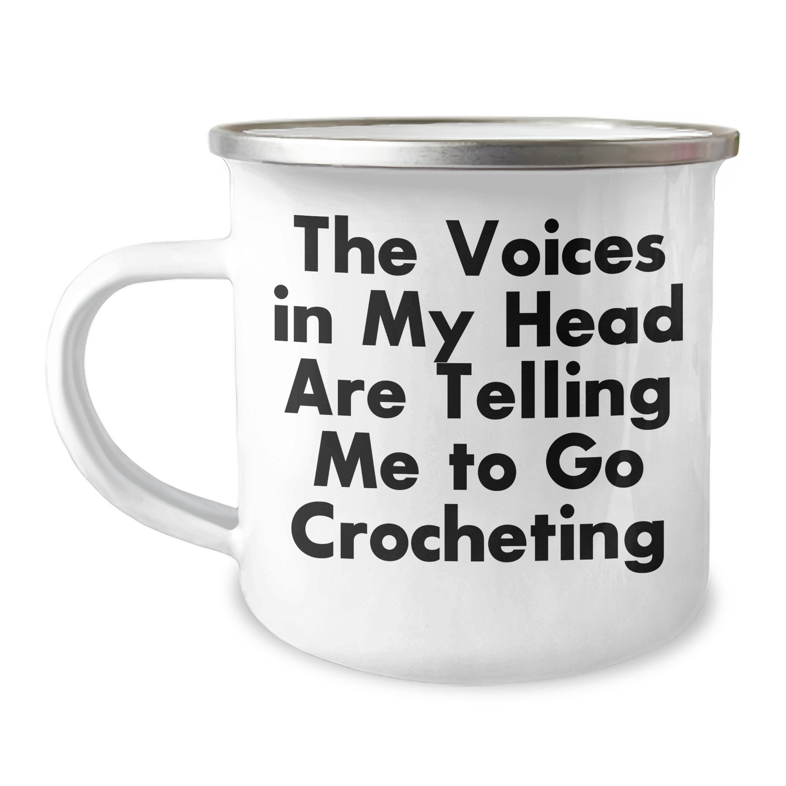 Funny Crocheting Gifts for Men, 'The Voices In My Head Are Telling Me To Go Crocheting' Camping Mug, Unique Father's Day Unique Gift for Crocheting Enthusiasts, Gifts from Family - Image 1