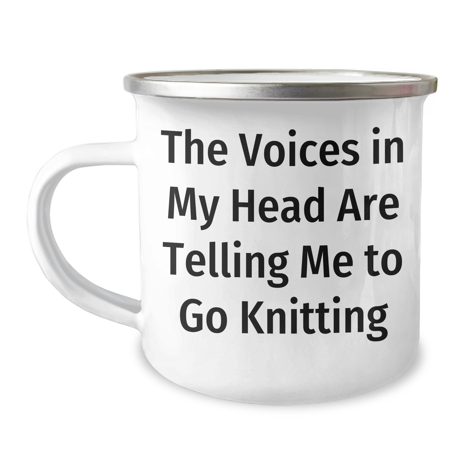 Funny Knitting Gifts for Men, Unique Camping Mug with Quote 'The Voices In My Head Are Telling Me To Go Knitting', Father's Day Unique Gifts from Family - Image 1